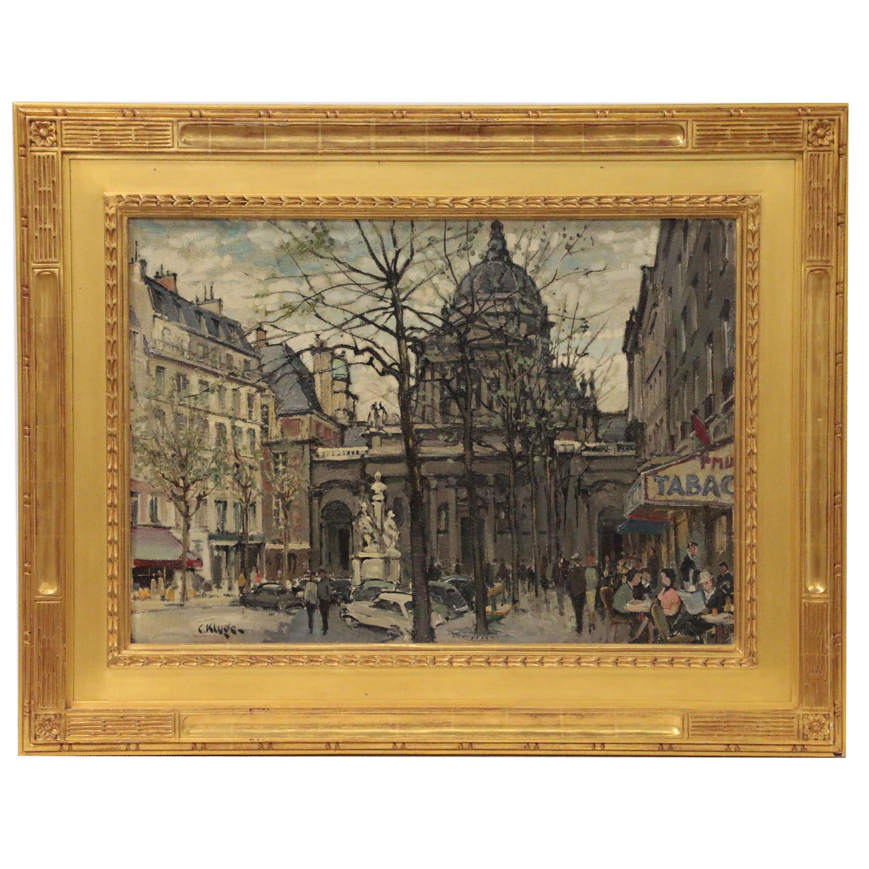 Constantin Kluge Monumental Oil Painting "Place de la Sorbonne", Mid-Century