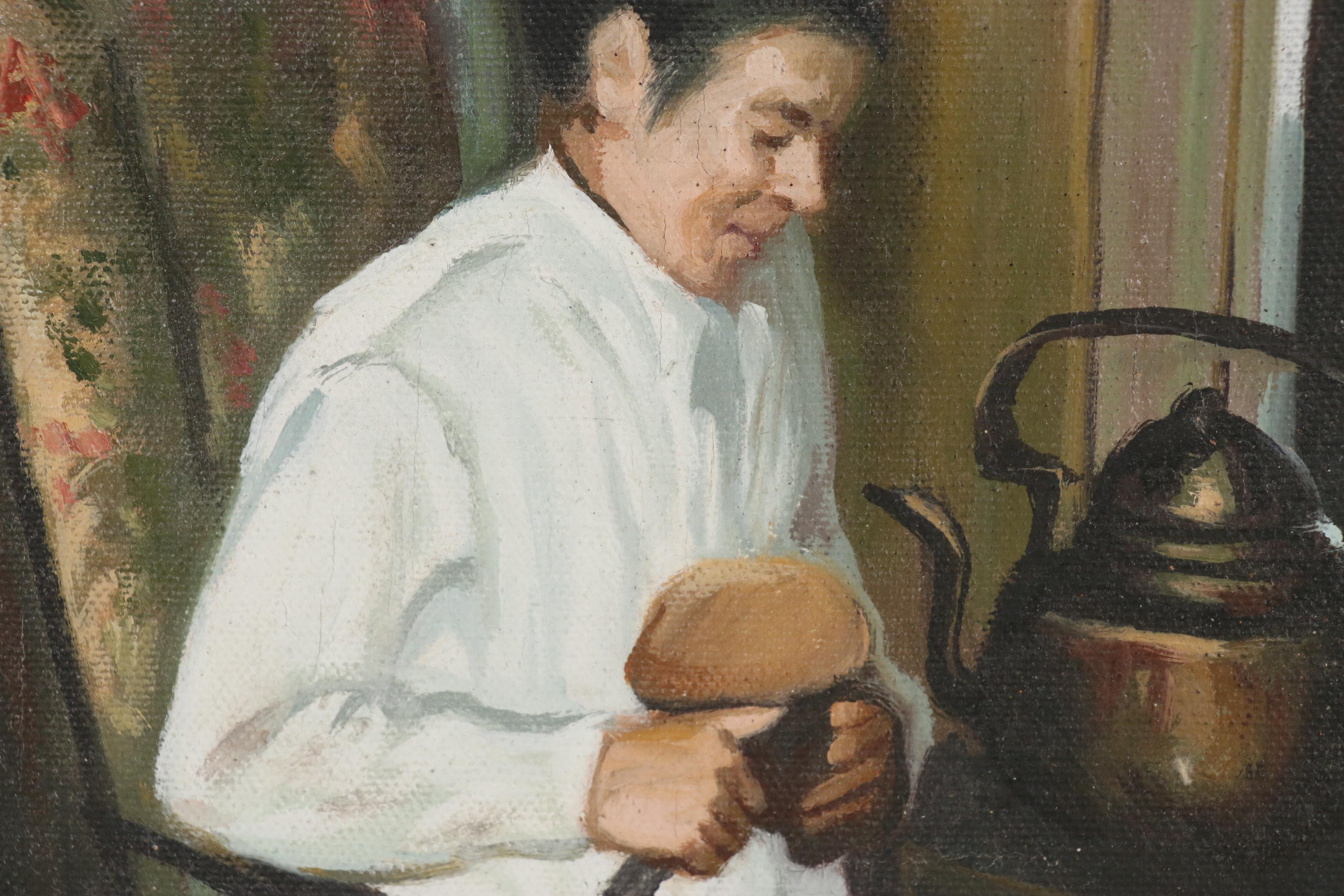 Oil Painting after Gustav Wentzel "Breakfast, the Artist's Mother and Brother"