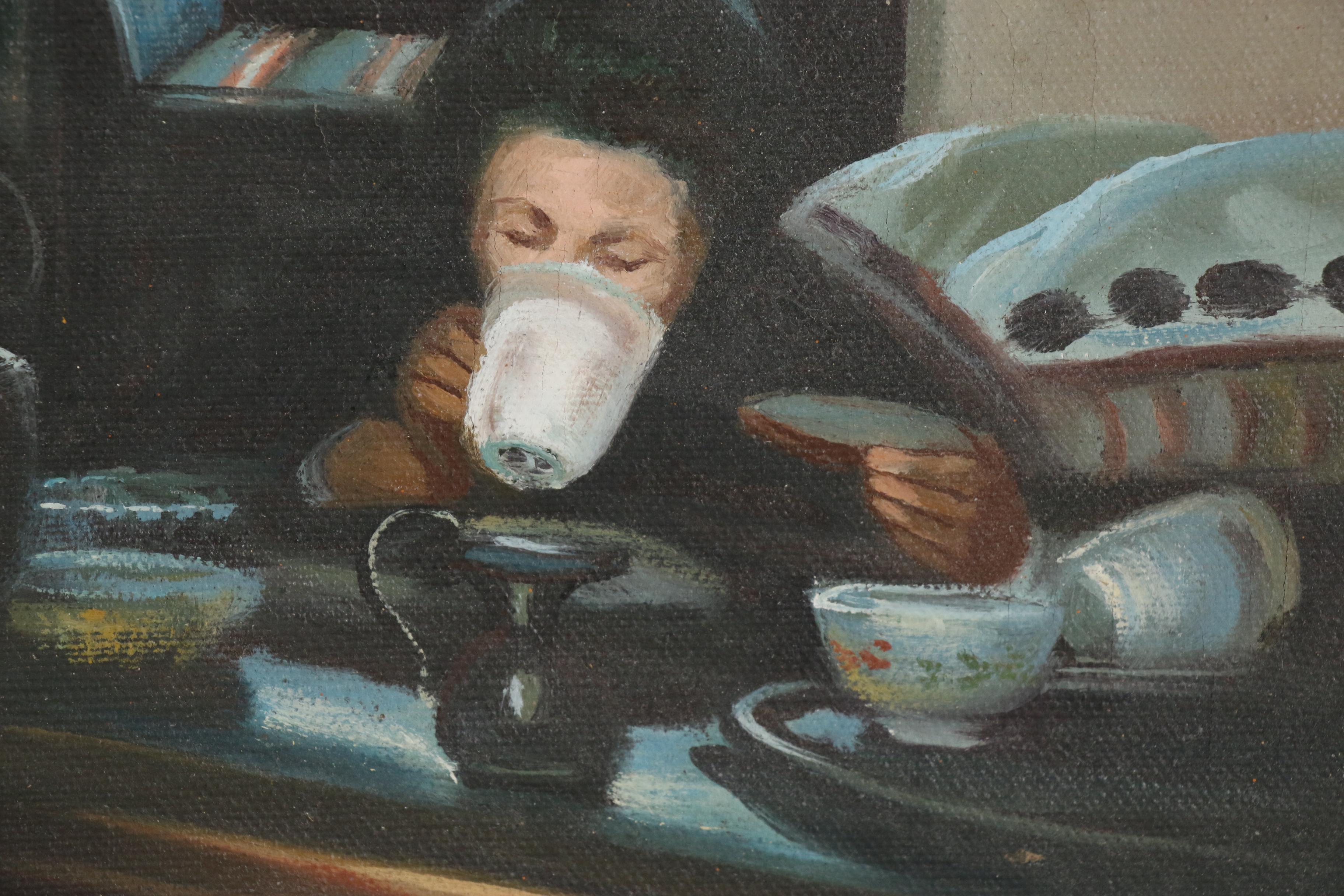 Oil Painting after Gustav Wentzel "Breakfast, the Artist's Mother and Brother"