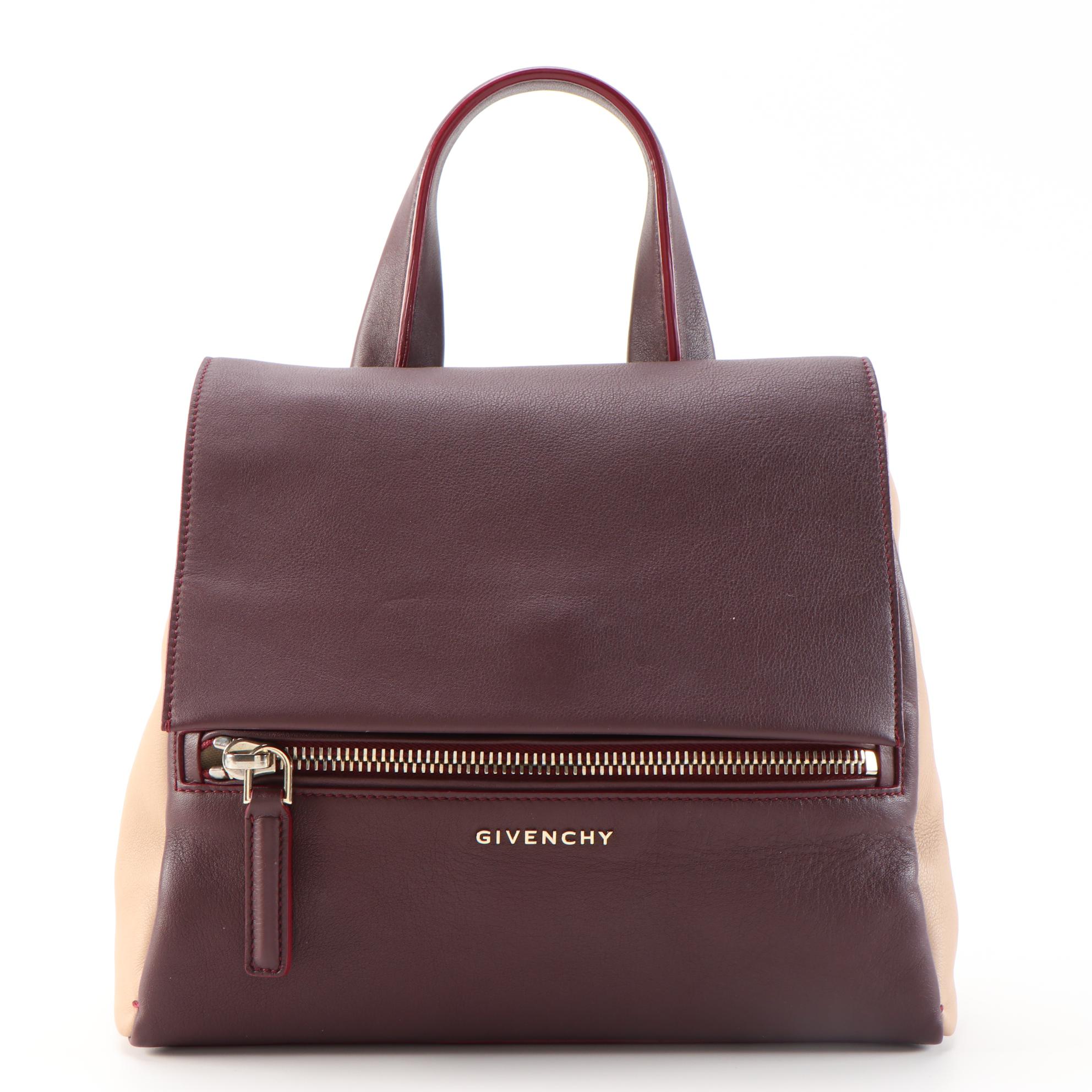 Givenchy Pandora Pure Two-Way Satchel in Oxblood and Beige Sugar Grained Leather