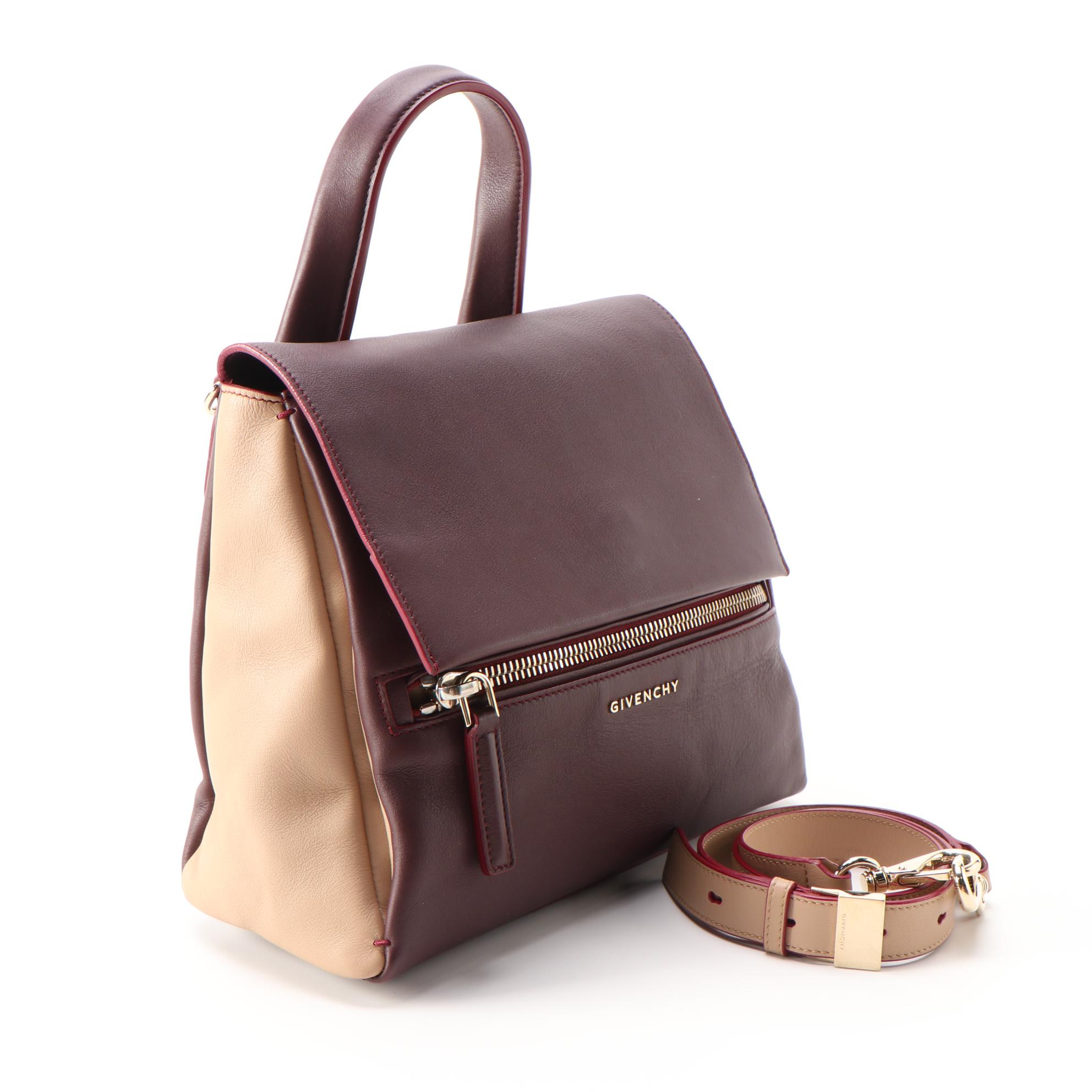 Givenchy Pandora Pure Two-Way Satchel in Oxblood and Beige Sugar Grained Leather