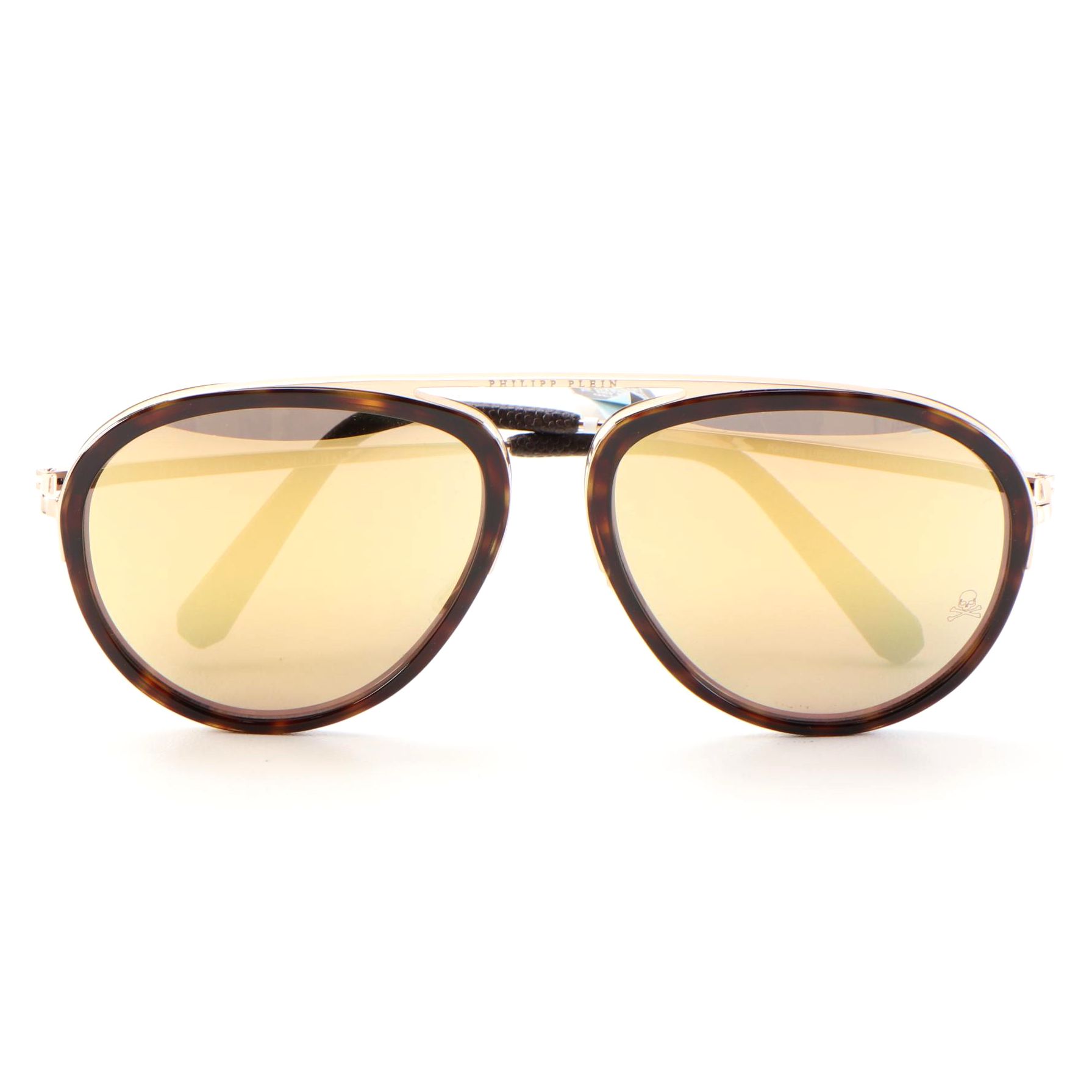 Philipp Plein Records UES0028 Havana Gold Mirrored Aviator Sunglasses with Case