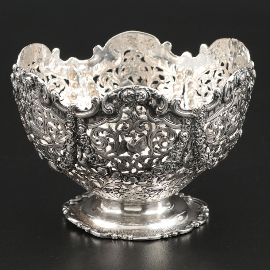 J. D. Schleissner & Söhne Reticulated 800 Silver Footed Centerpiece Bowl