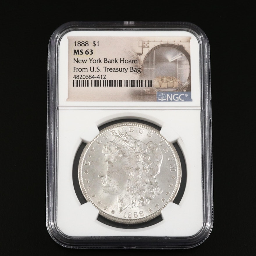 NGC Graded MS63 "New York Bank Hoard" 1888 Morgan Silver Dollar