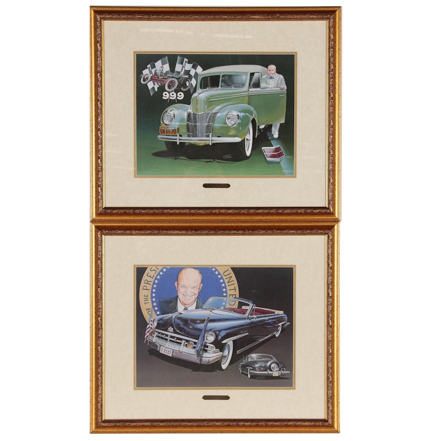 Offset Lithographs of Vintage Lincoln and Ford Cars