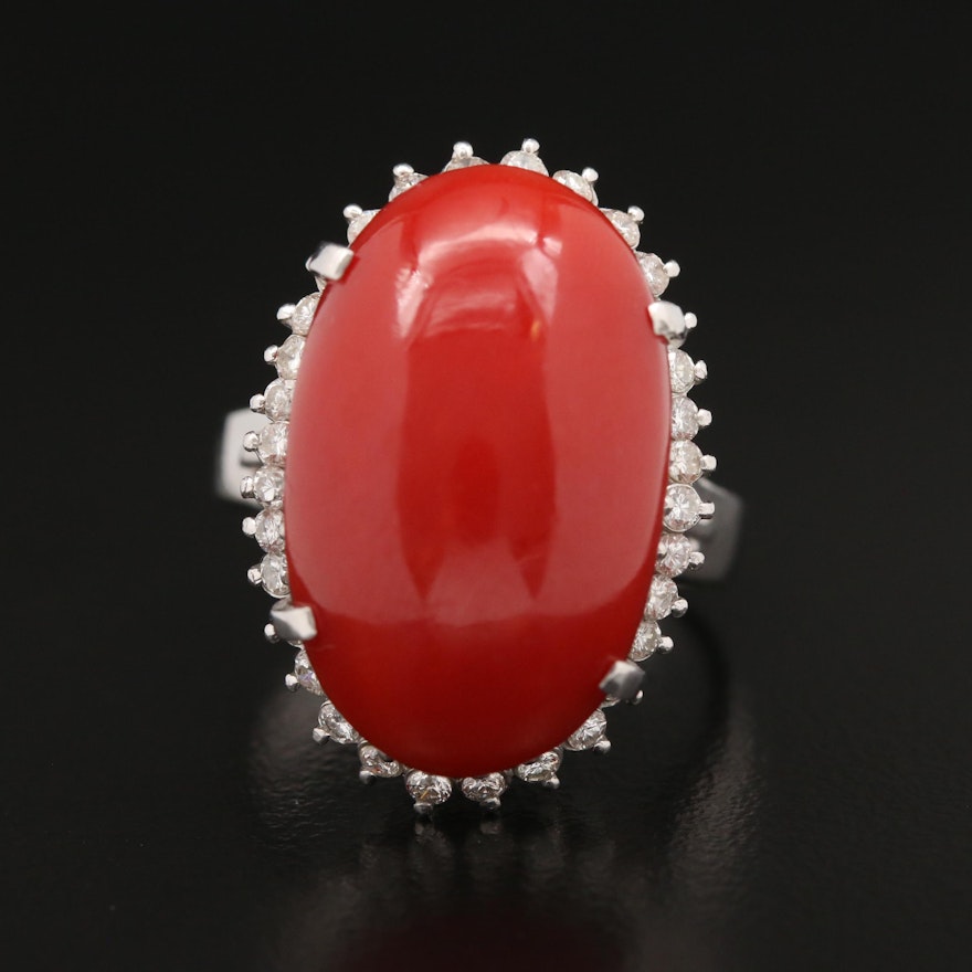 Platinum Coral and Diamond Halo Ring