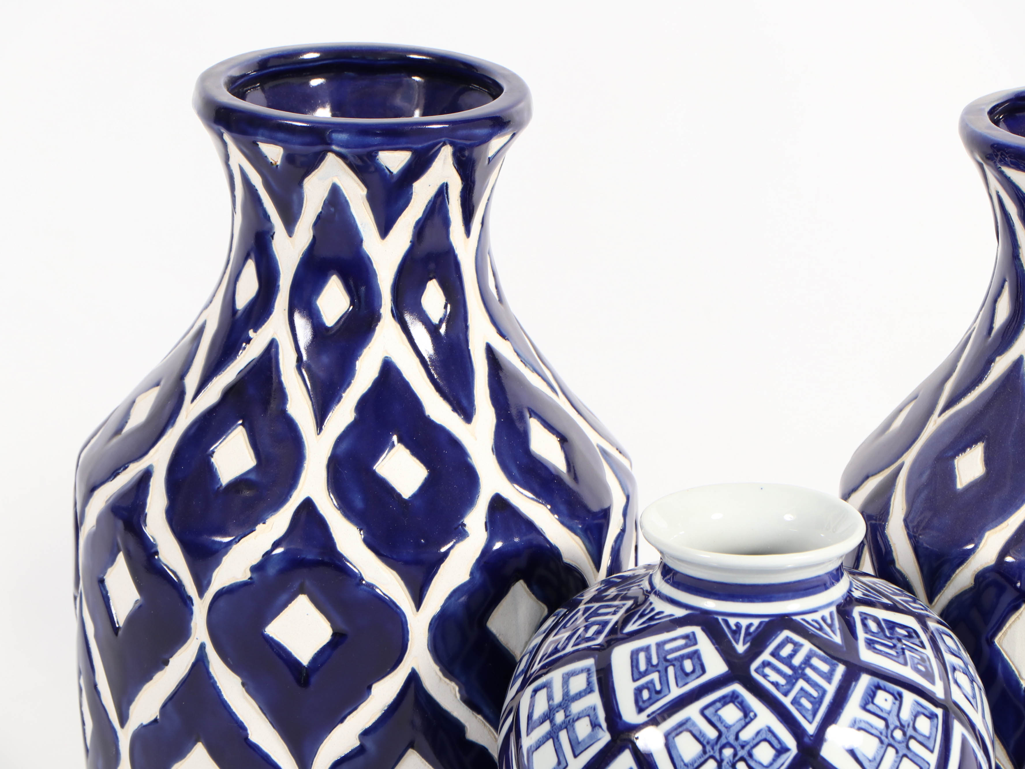 Modern Blue And White Geometric Ceramic Vases