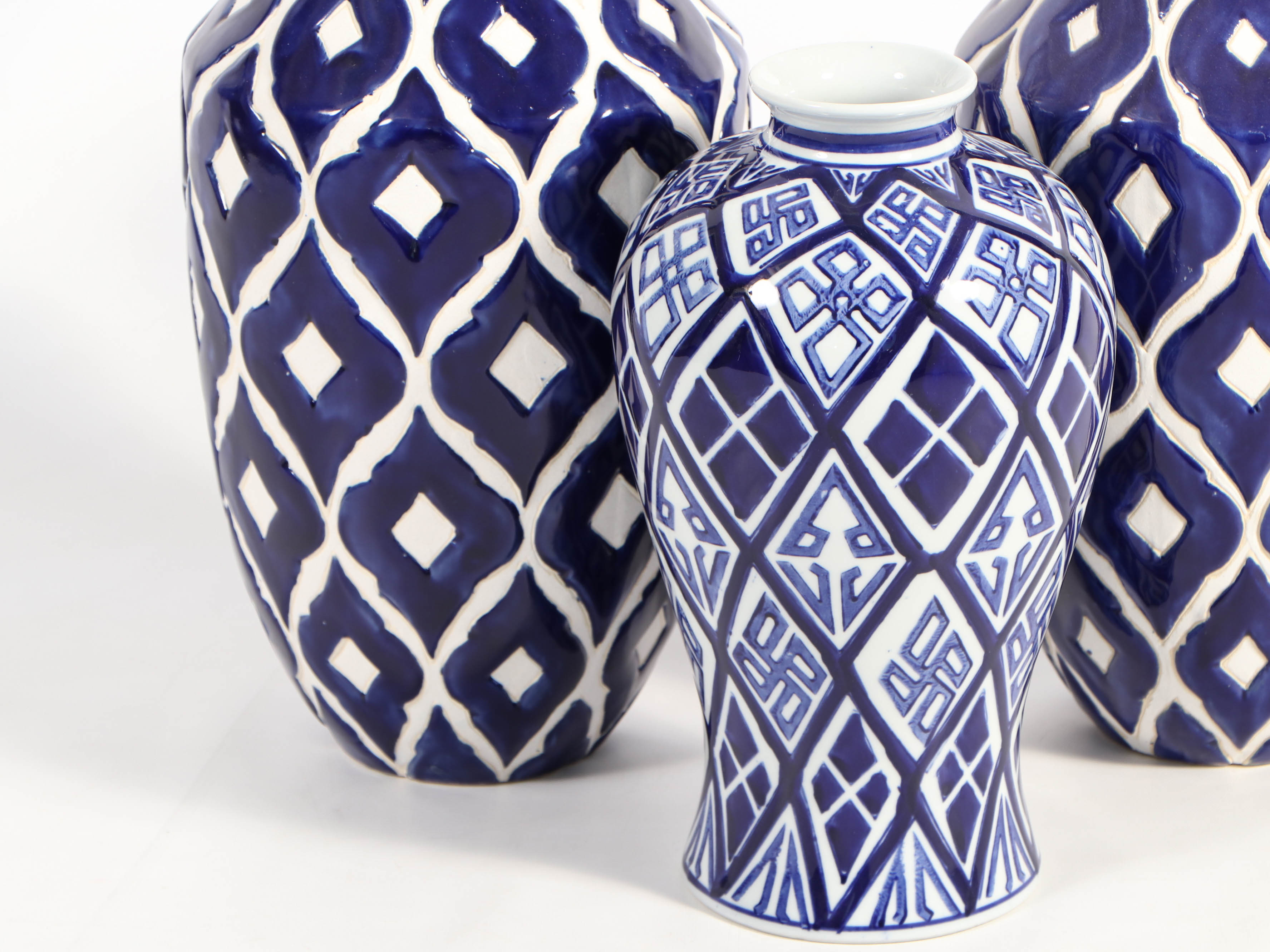 Modern Blue And White Geometric Ceramic Vases