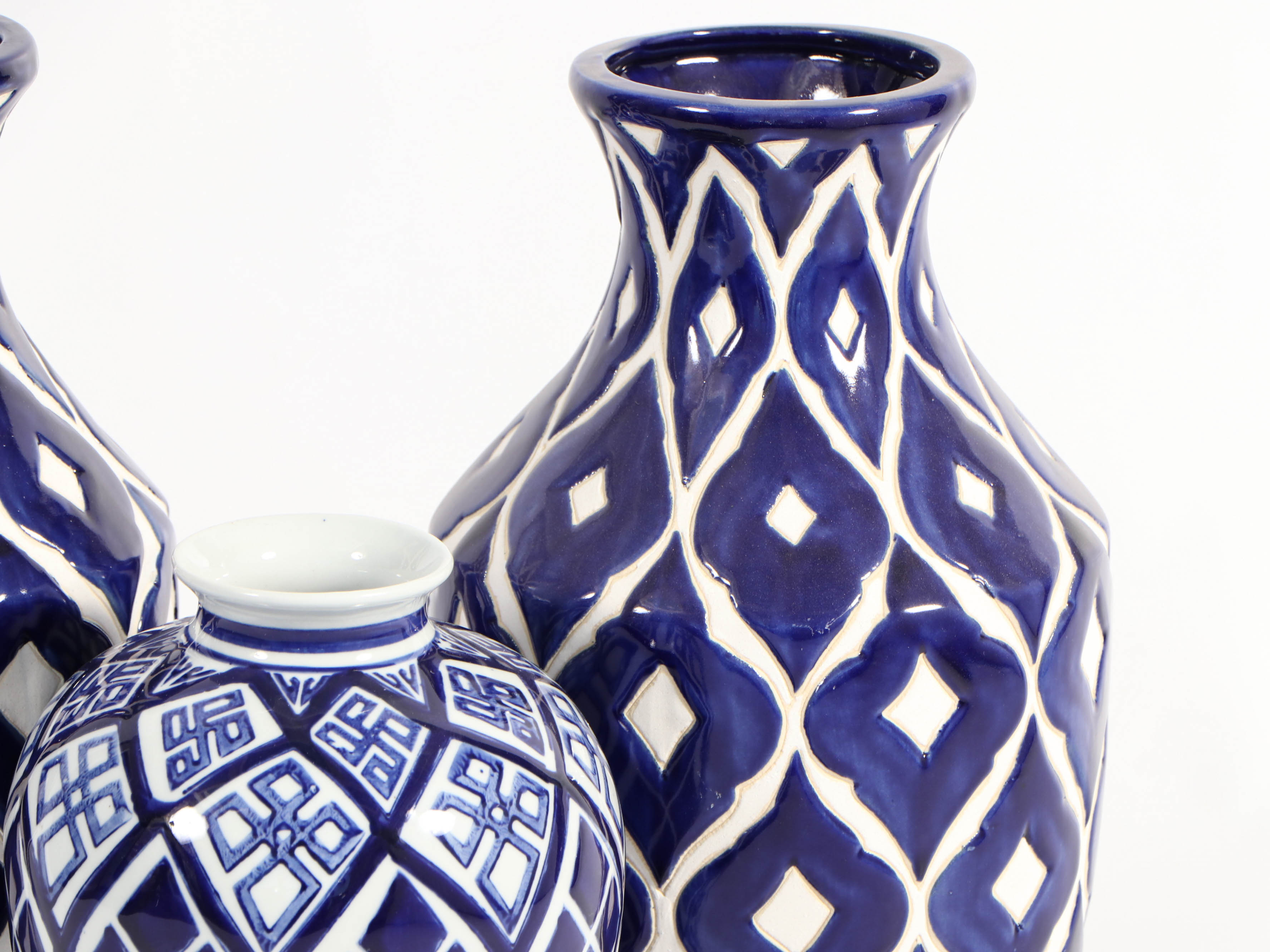 Modern Blue And White Geometric Ceramic Vases