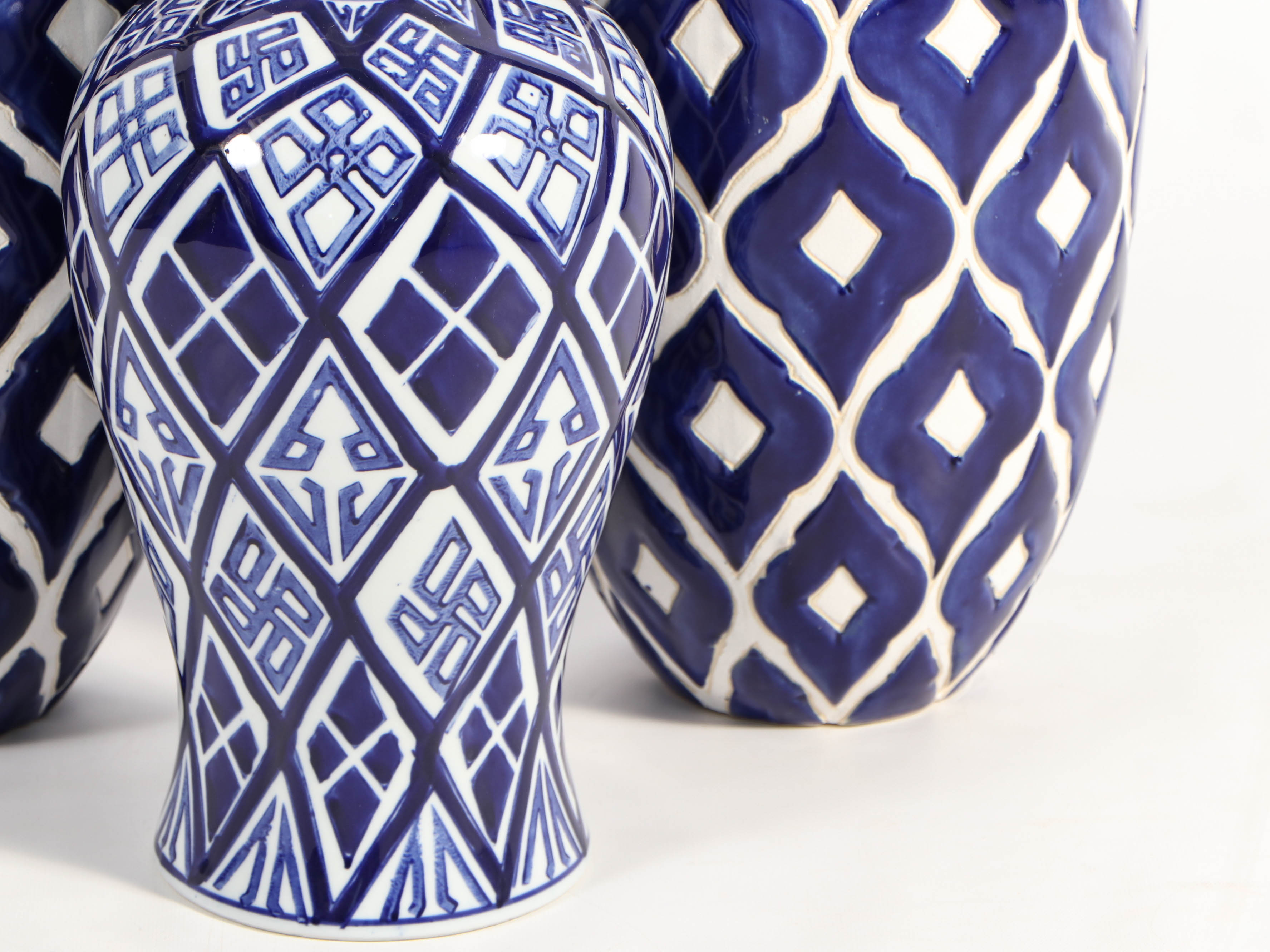 Modern Blue And White Geometric Ceramic Vases