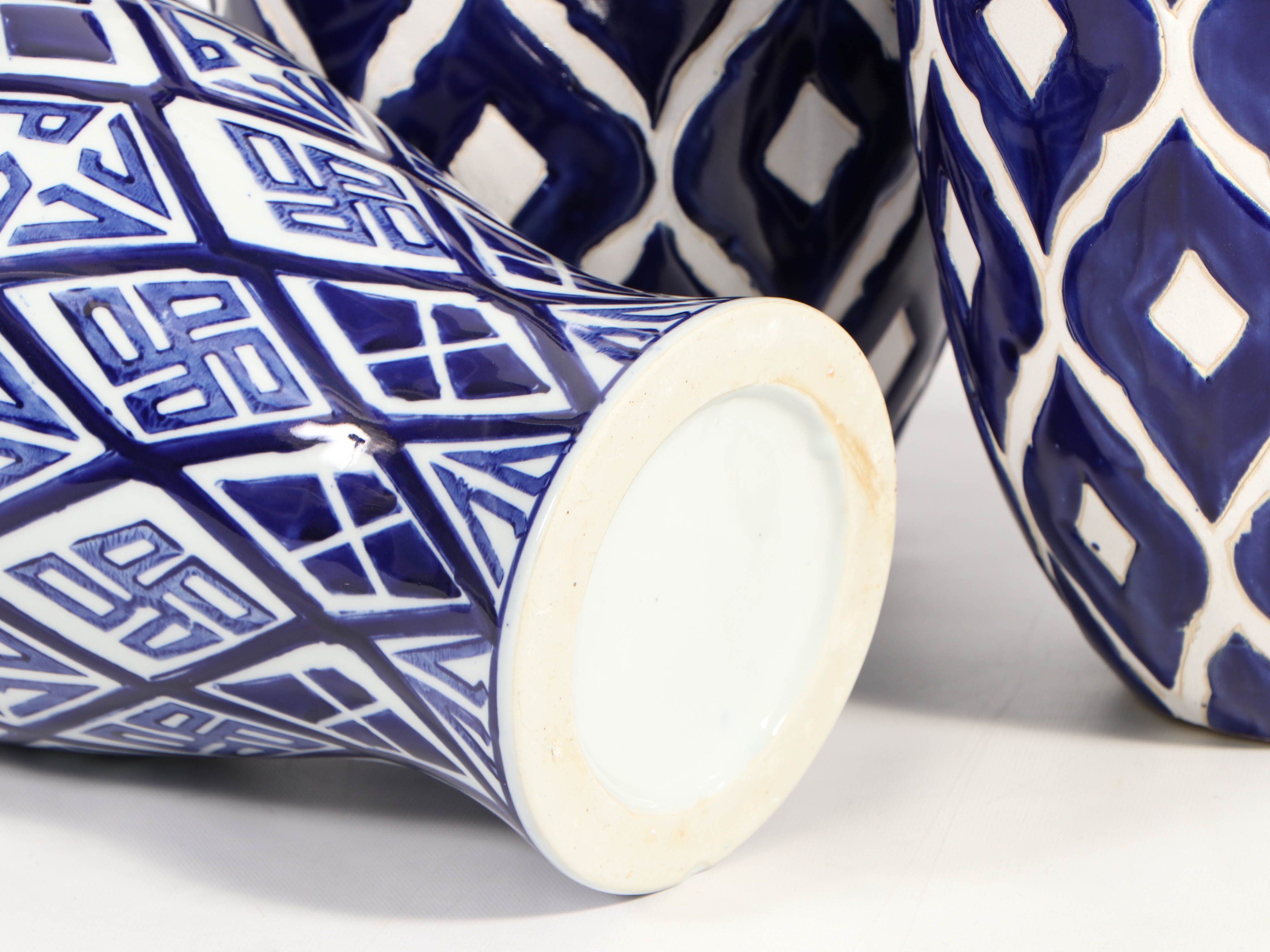 Modern Blue And White Geometric Ceramic Vases