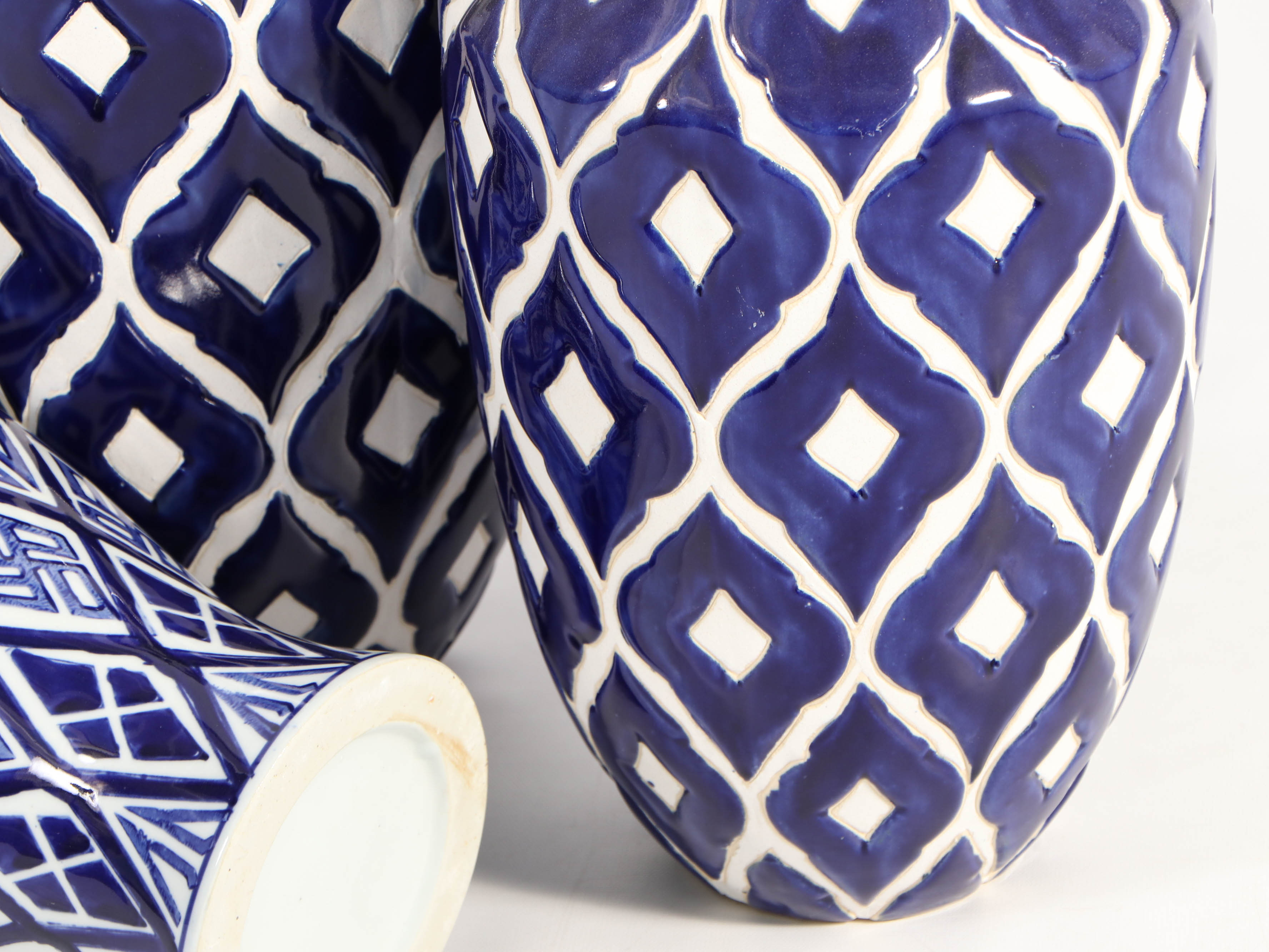 Modern Blue And White Geometric Ceramic Vases