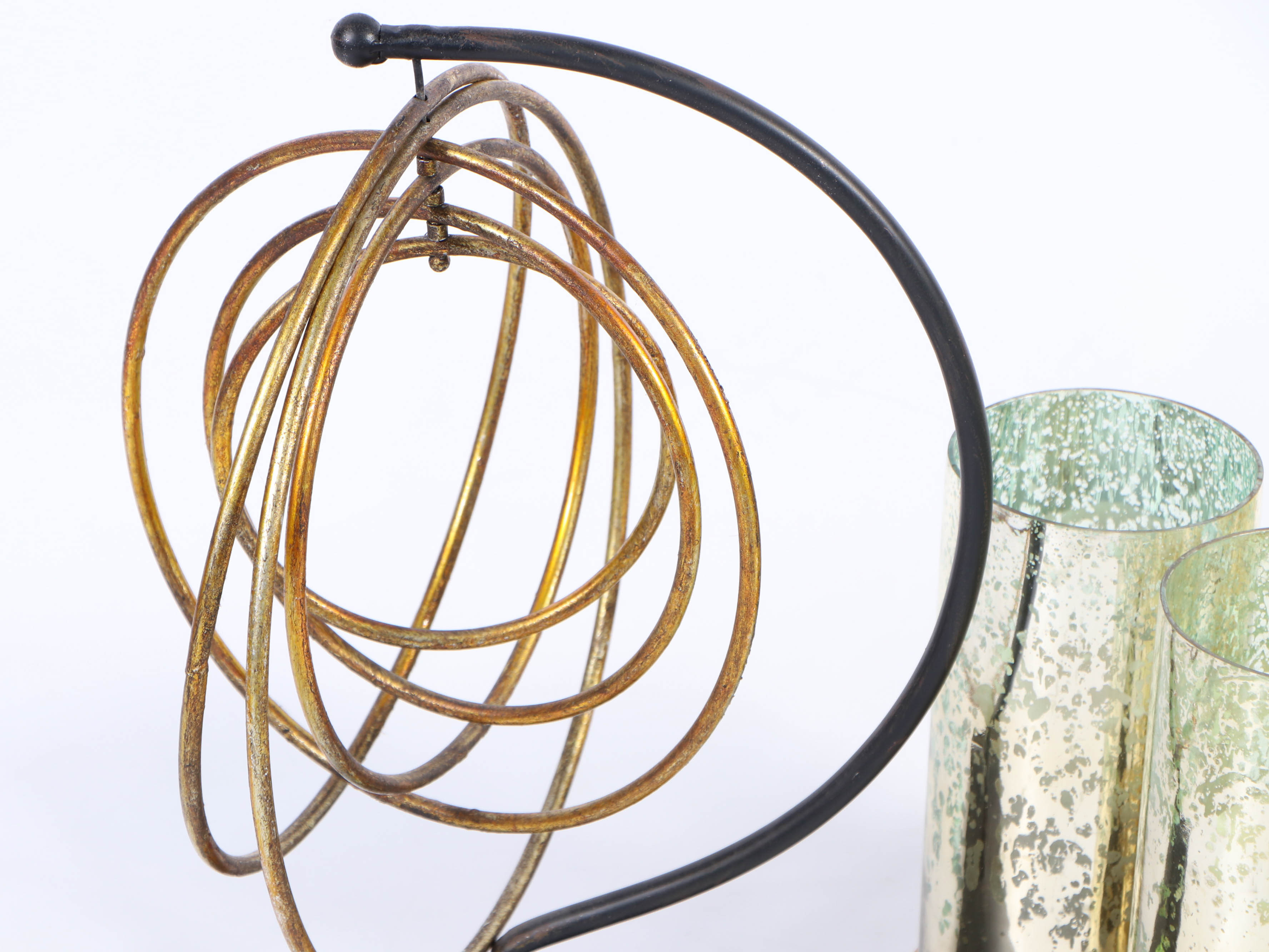 Modern Metal Sculpture and Smoke Glass Candleholders