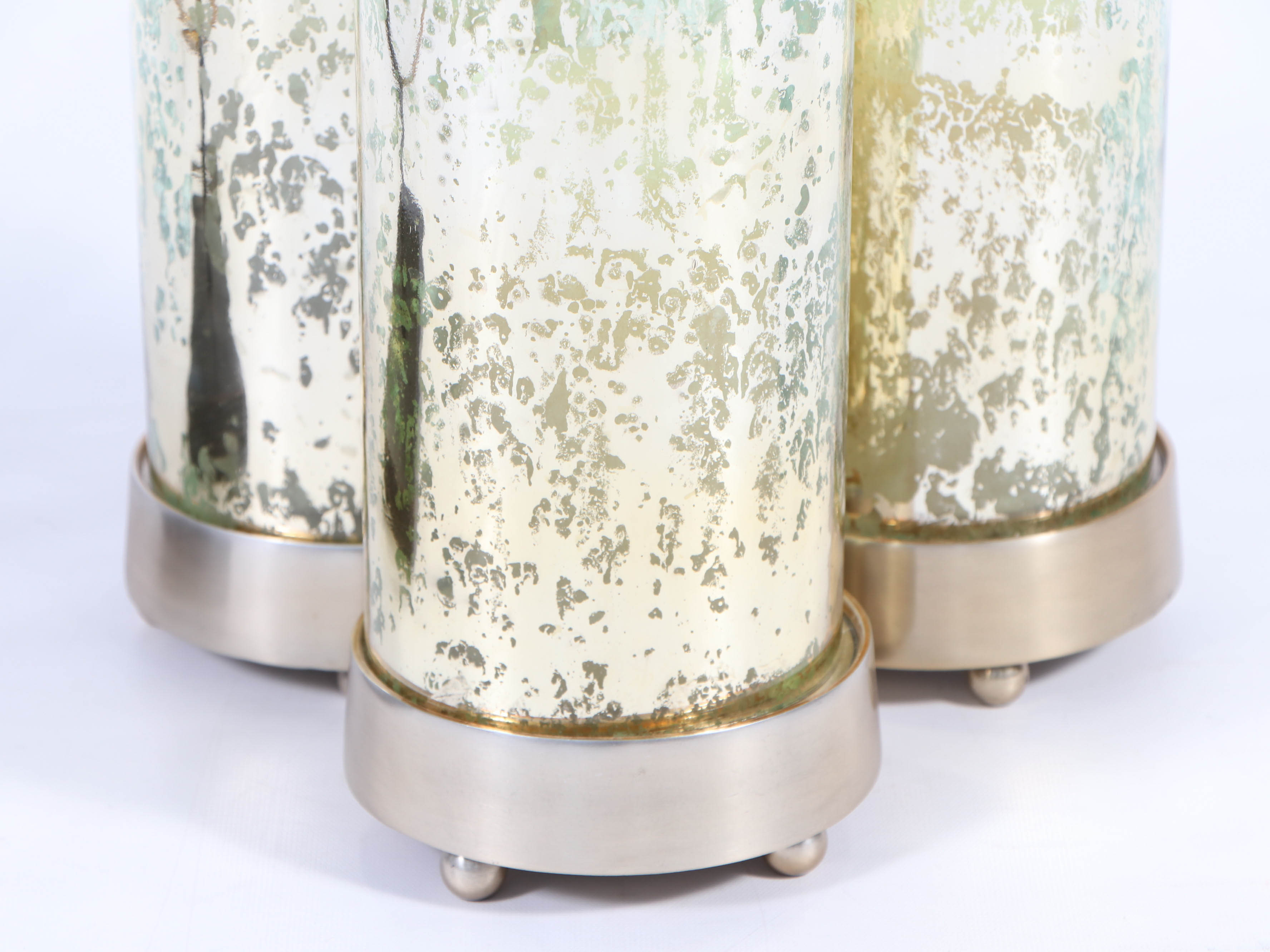 Modern Metal Sculpture and Smoke Glass Candleholders