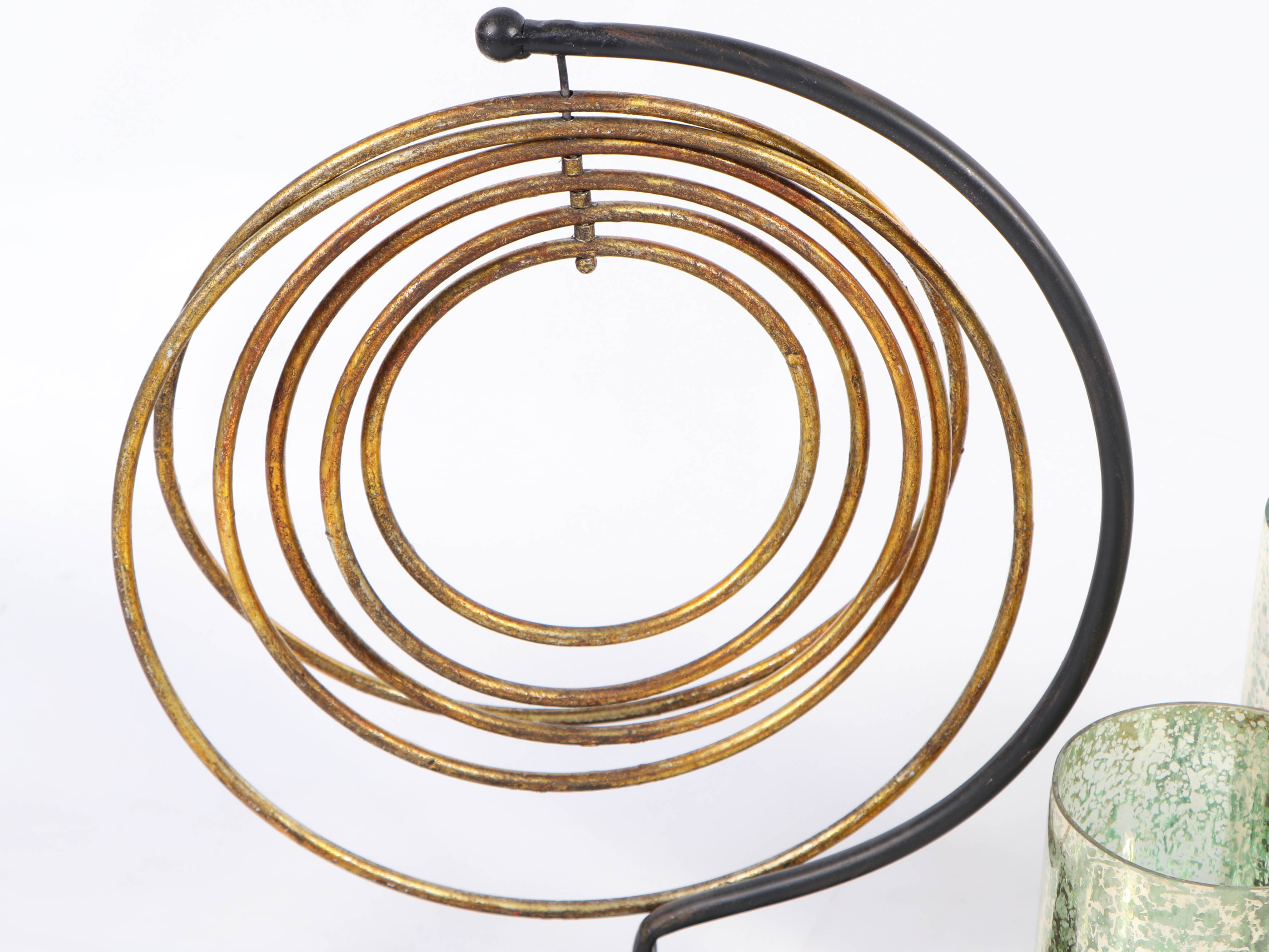 Modern Metal Sculpture and Smoke Glass Candleholders