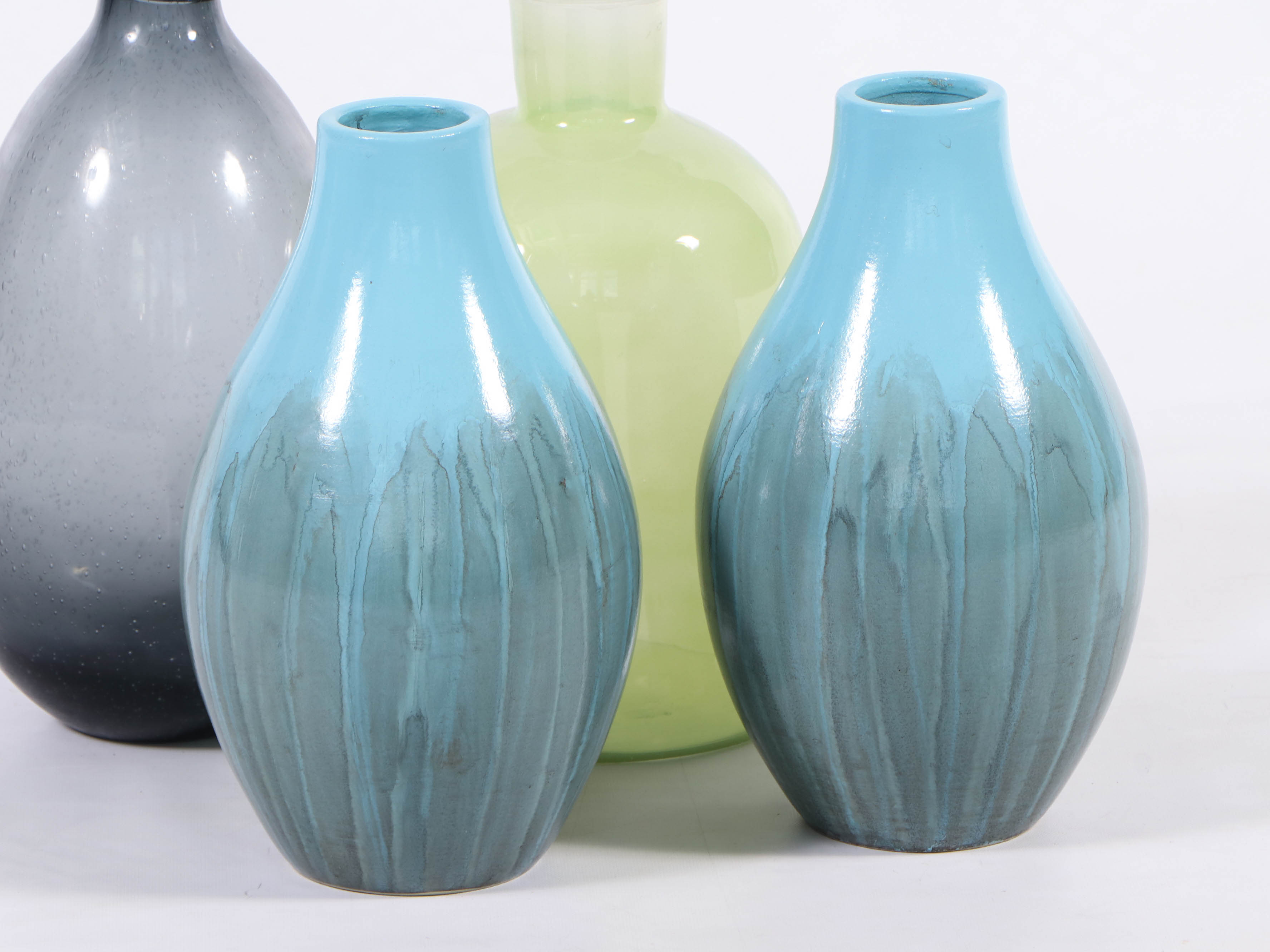 Glazed Blue Clay Vases with Beach Glass Style Vases