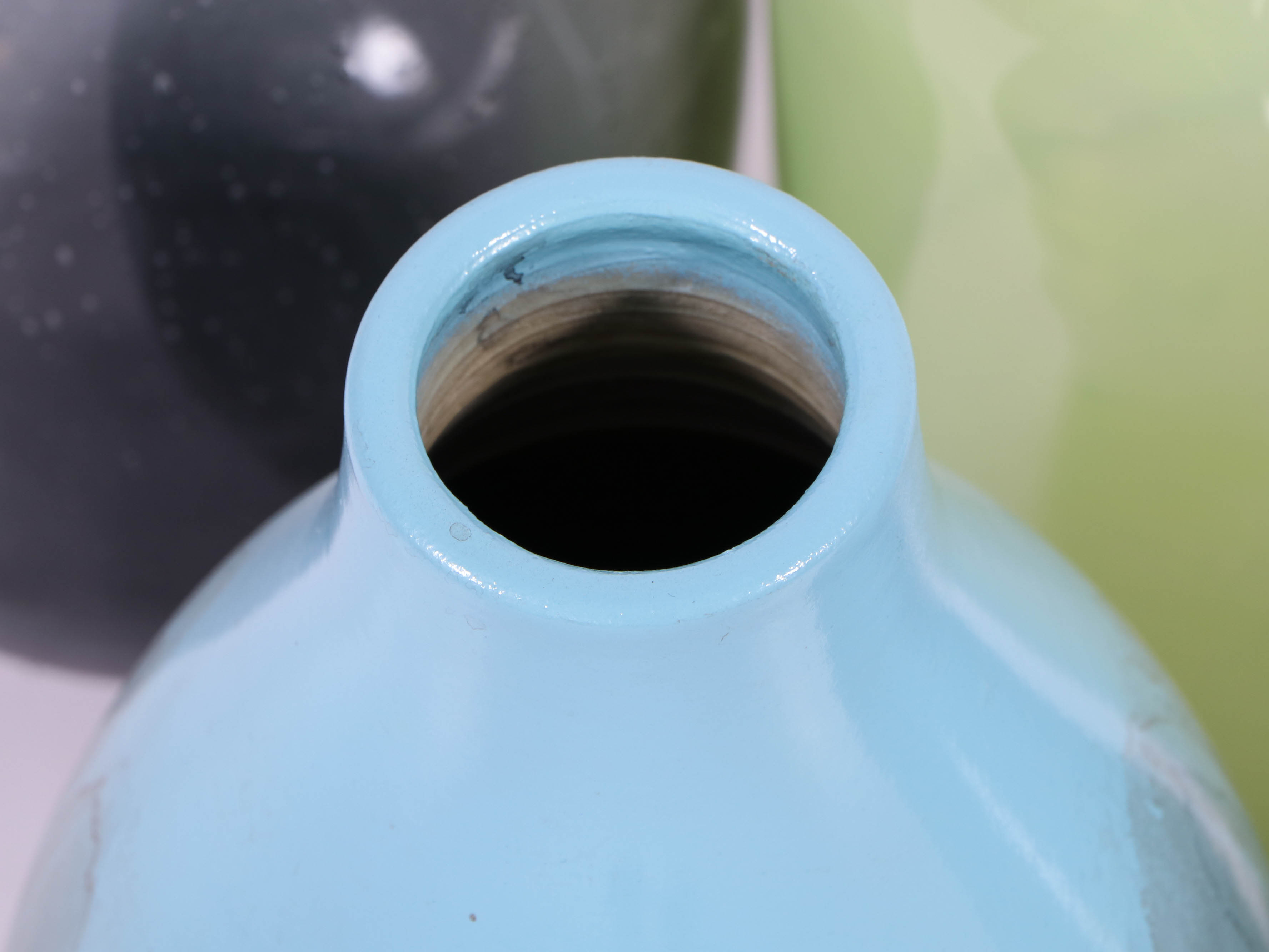 Glazed Blue Clay Vases with Beach Glass Style Vases