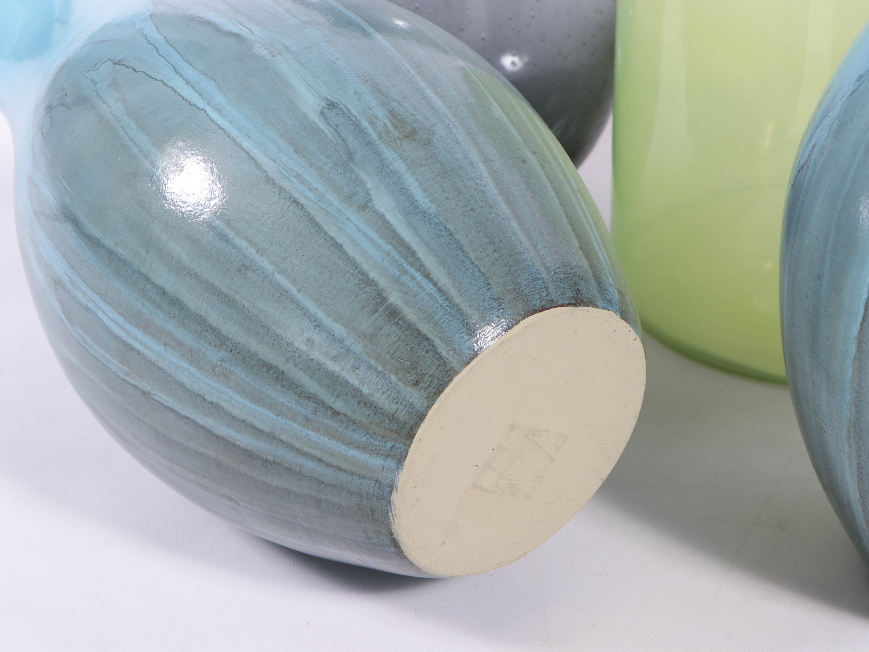 Glazed Blue Clay Vases with Beach Glass Style Vases