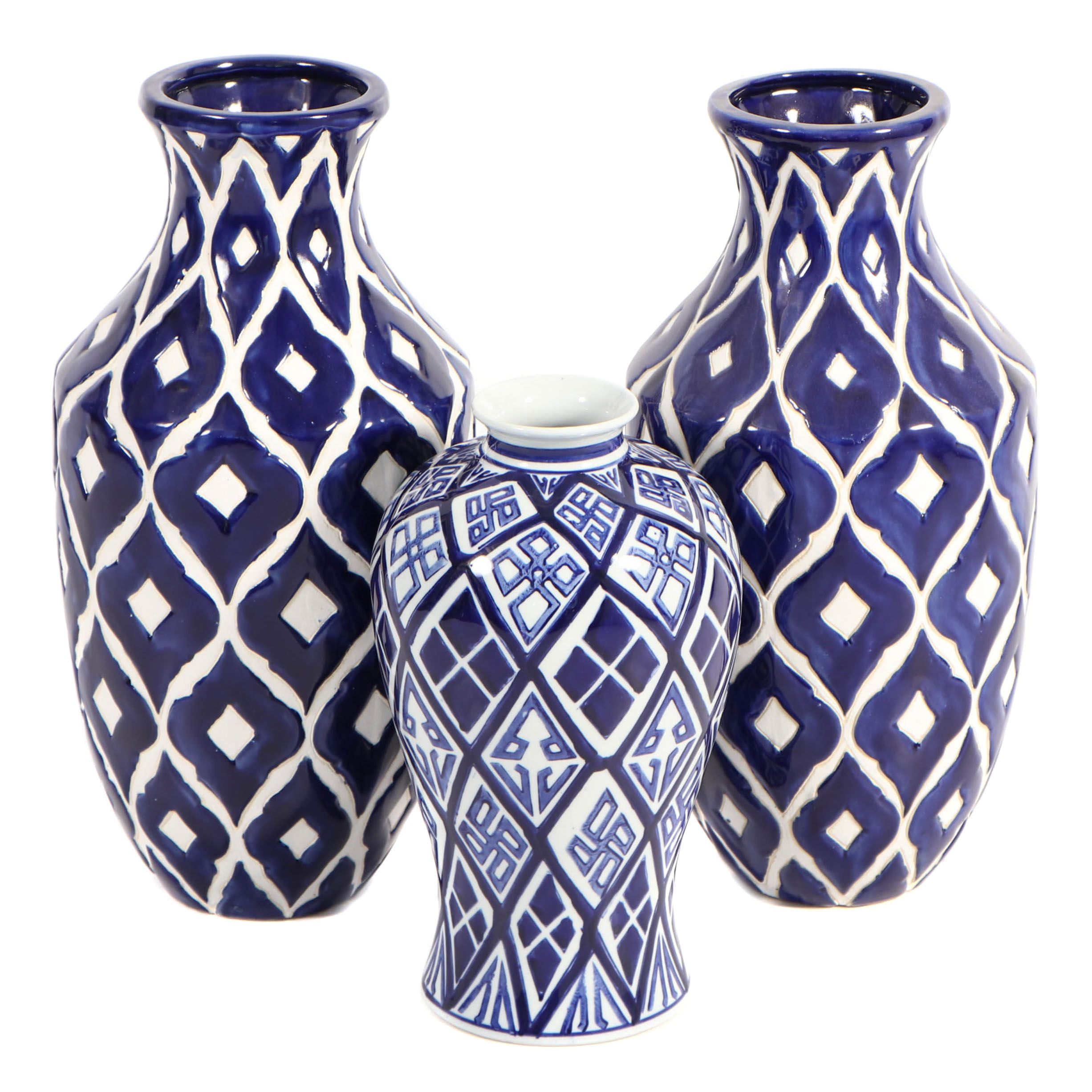 Modern Blue And White Geometric Ceramic Vases