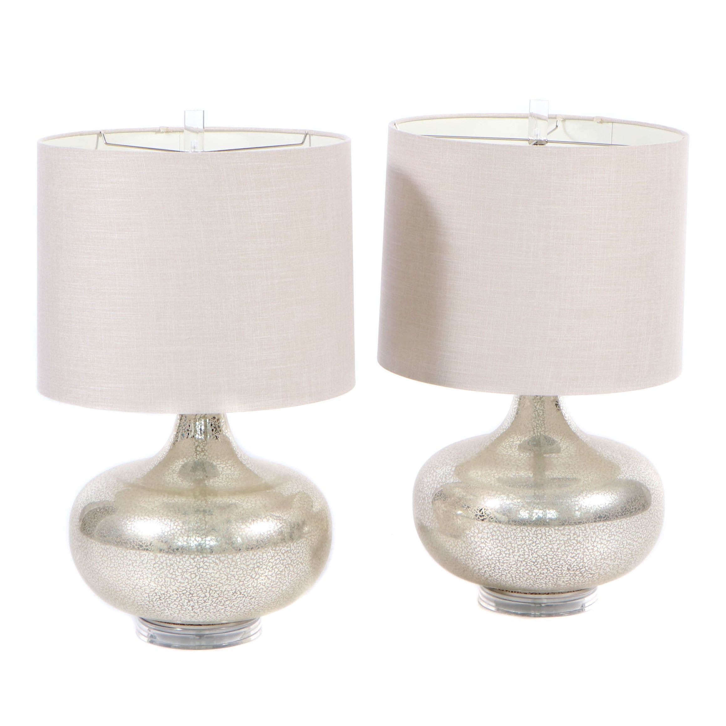 Mercury Glass Style Table Lamps with Fabric Drum Shades