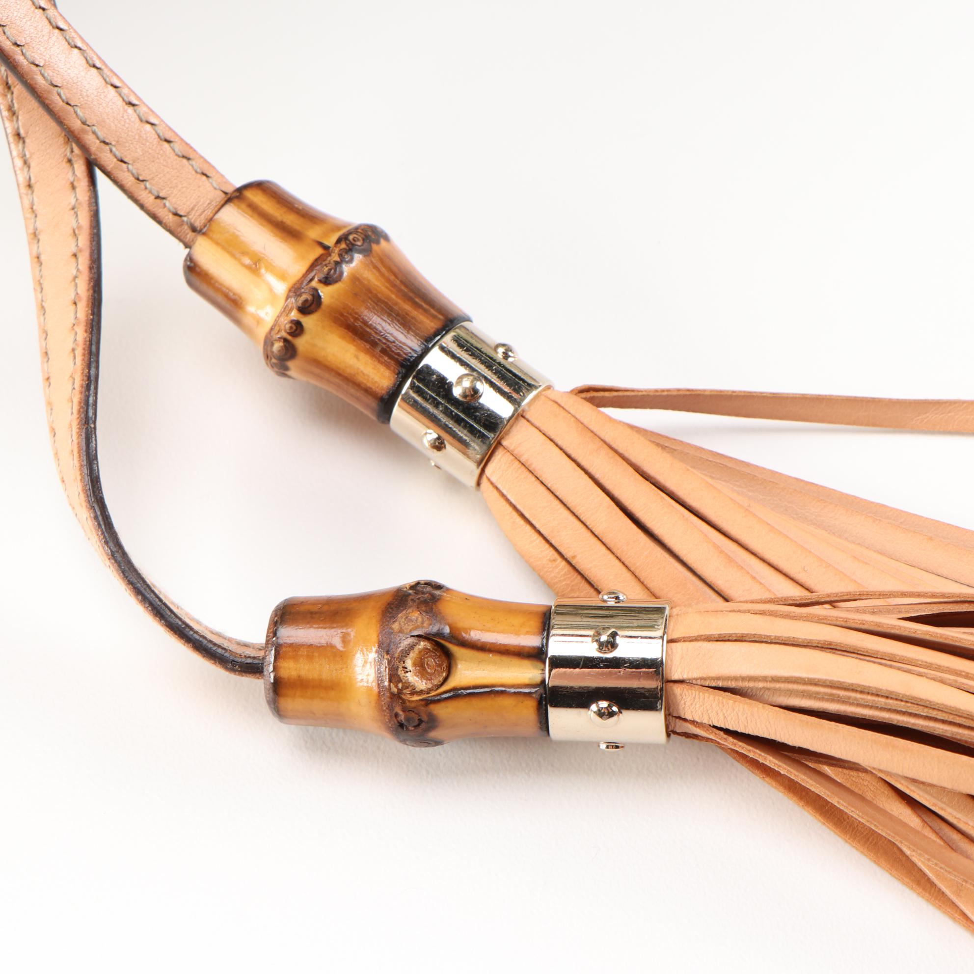 Gucci Peggy Bamboo Tassel Flora Print Tote Bag with Vachetta Leather Trim