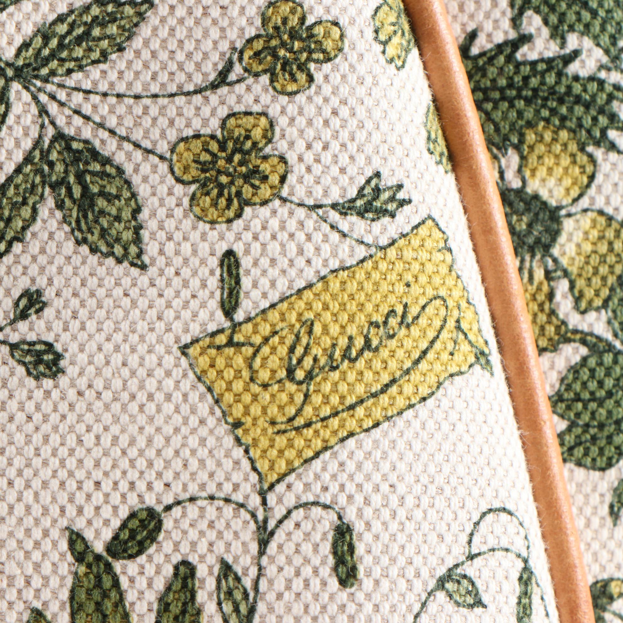 Gucci Peggy Bamboo Tassel Flora Print Tote Bag with Vachetta Leather Trim