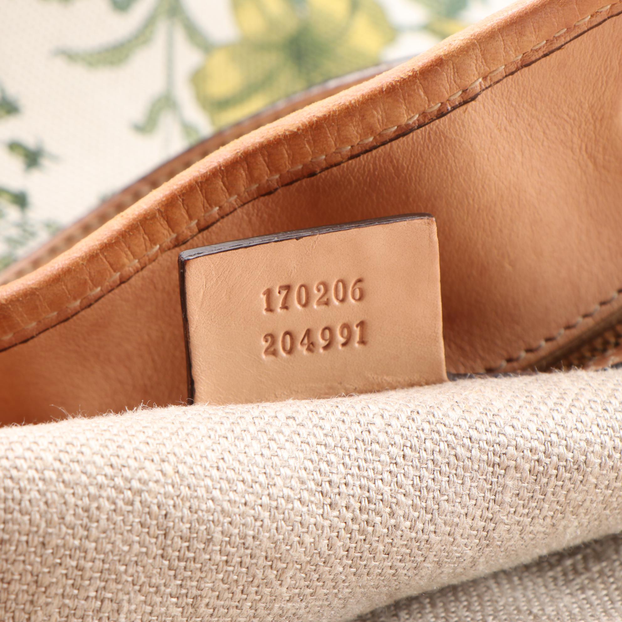 Gucci Peggy Bamboo Tassel Flora Print Tote Bag with Vachetta Leather Trim