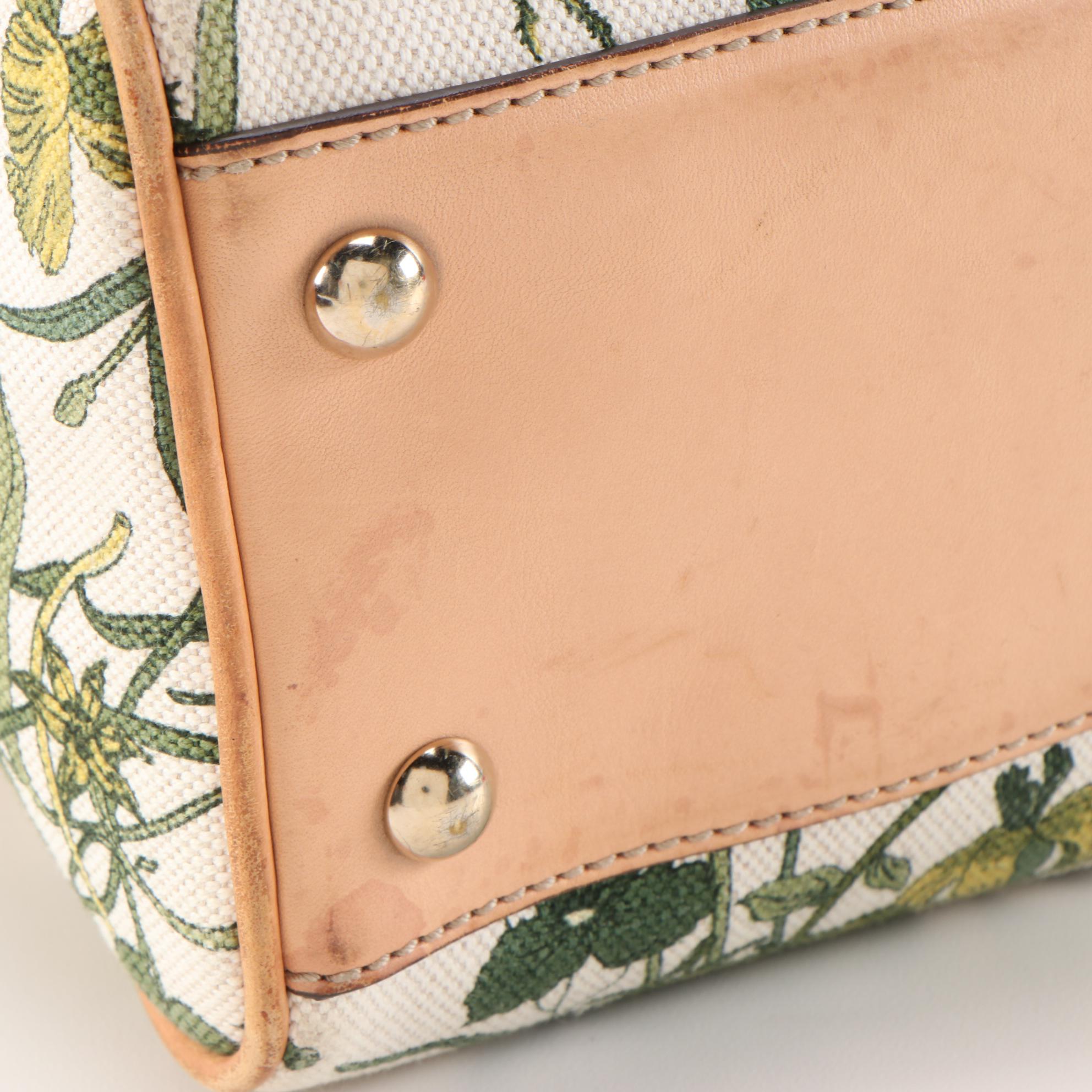 Gucci Peggy Bamboo Tassel Flora Print Tote Bag with Vachetta Leather Trim