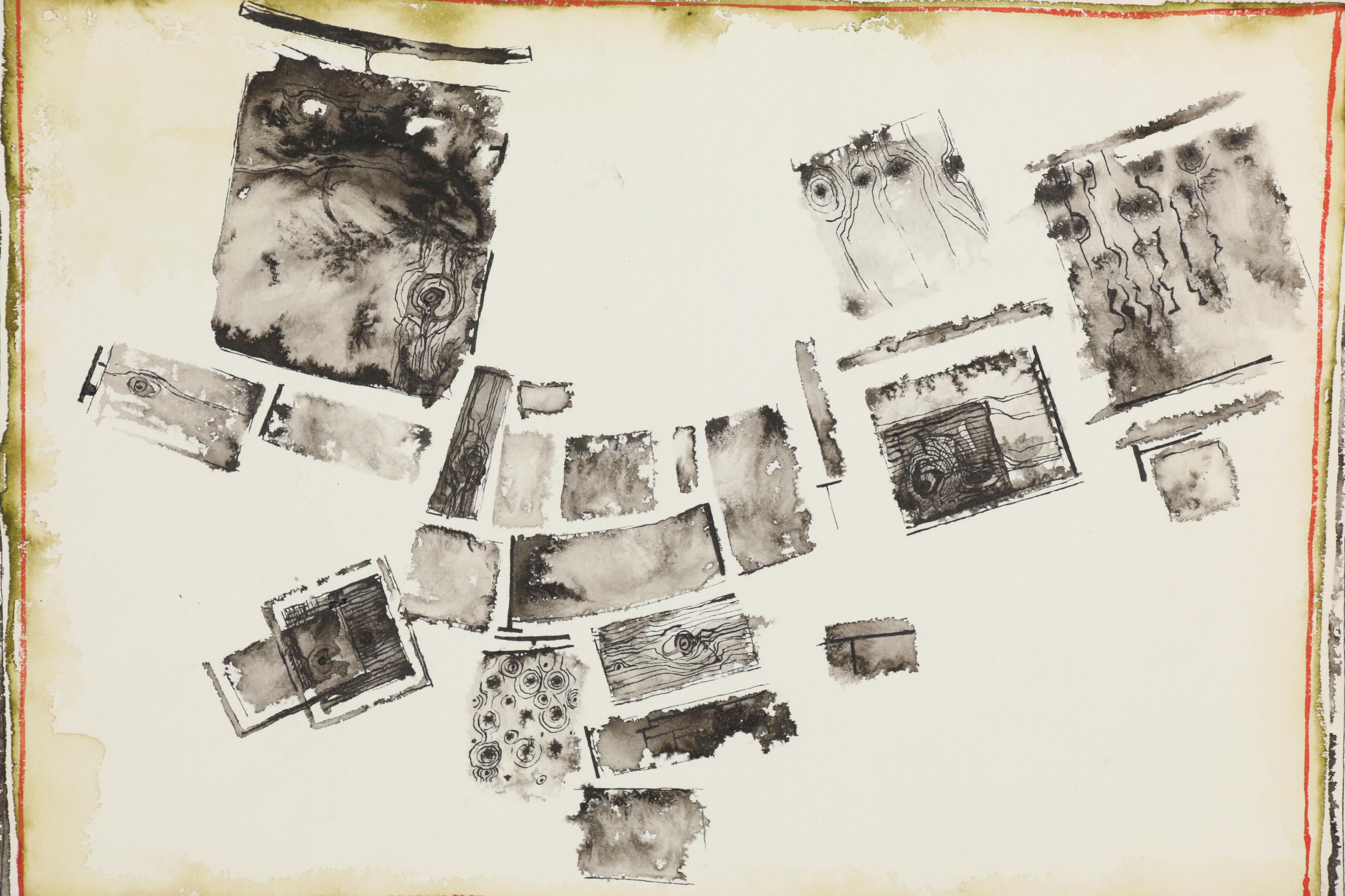 John Tuska Abstract Pen and Inkwash Drawing, 1967