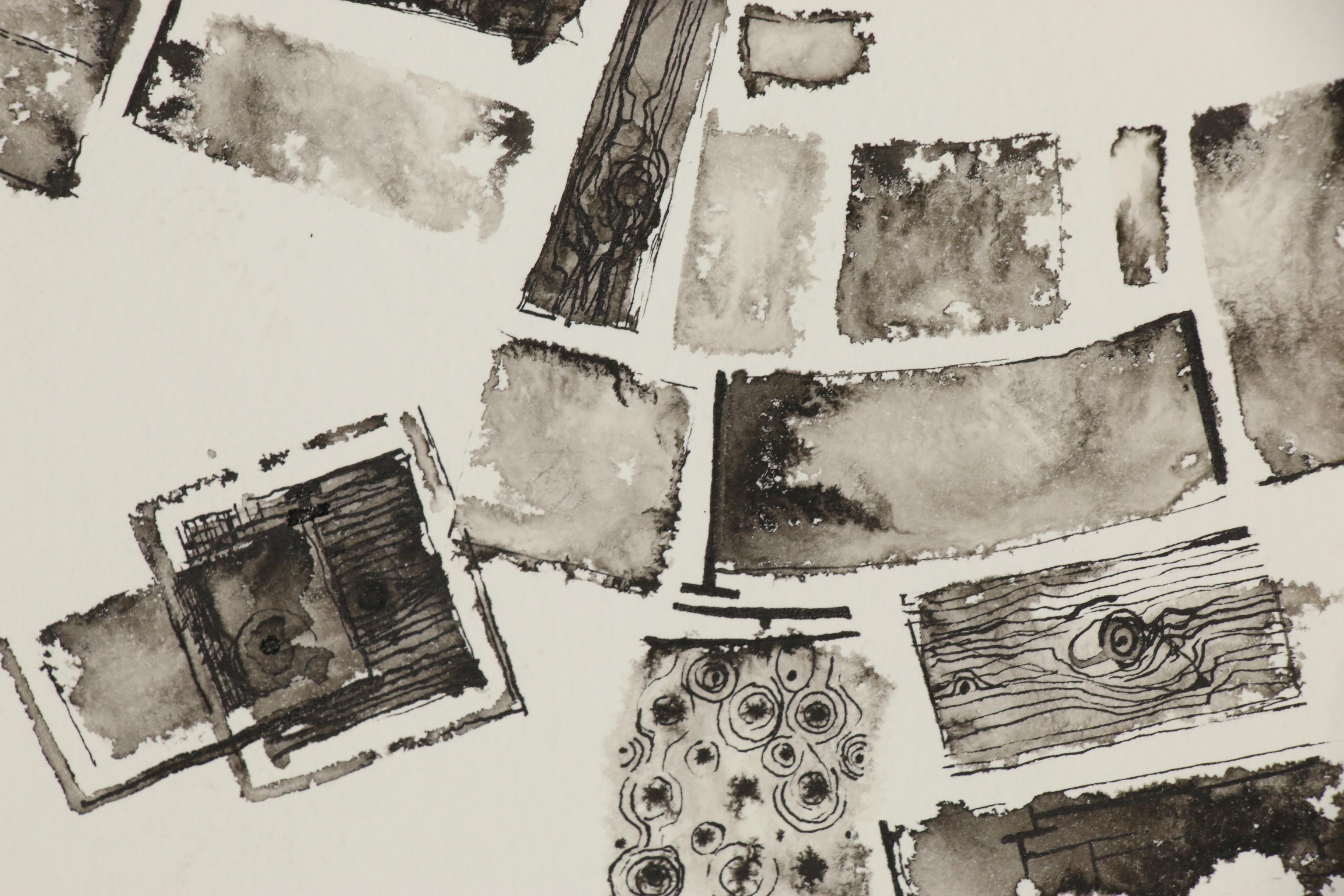 John Tuska Abstract Pen and Inkwash Drawing, 1967