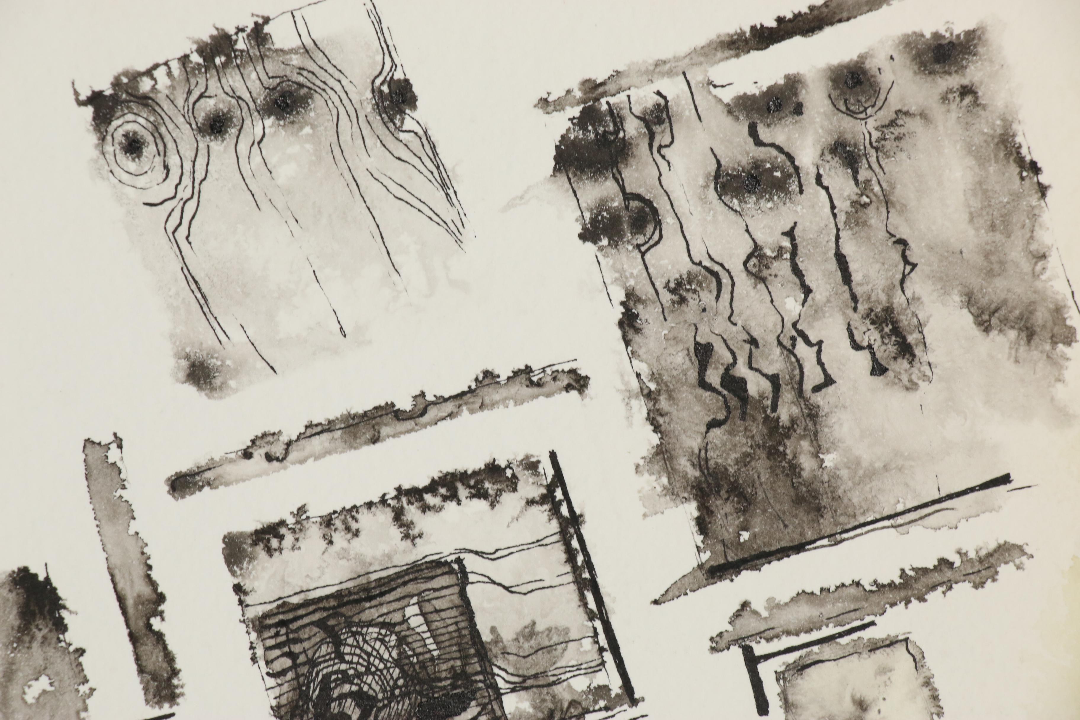 John Tuska Abstract Pen and Inkwash Drawing, 1967