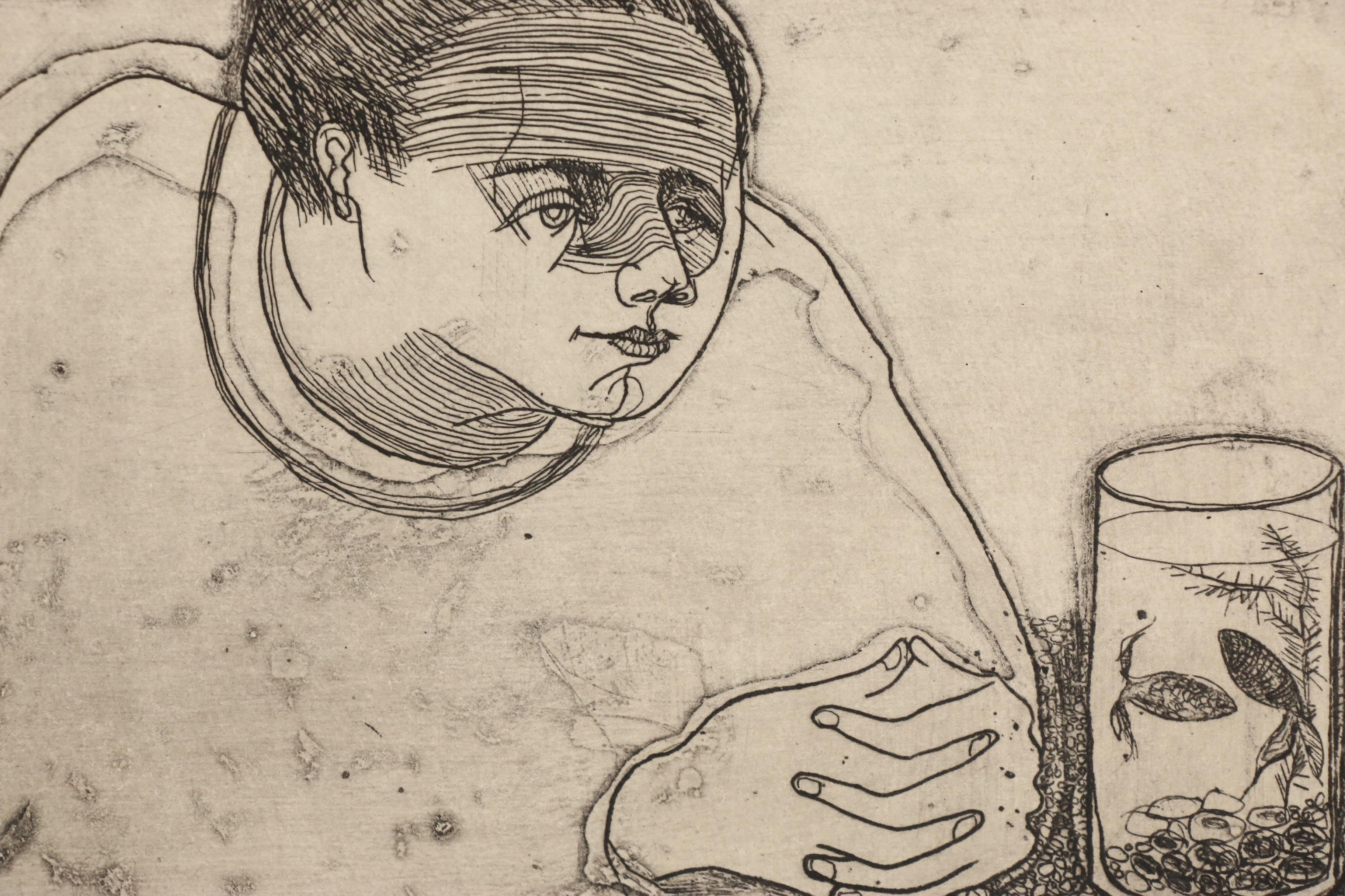 John Tuska Etchings of Nude Figure and "The Aquarium", circa 1963