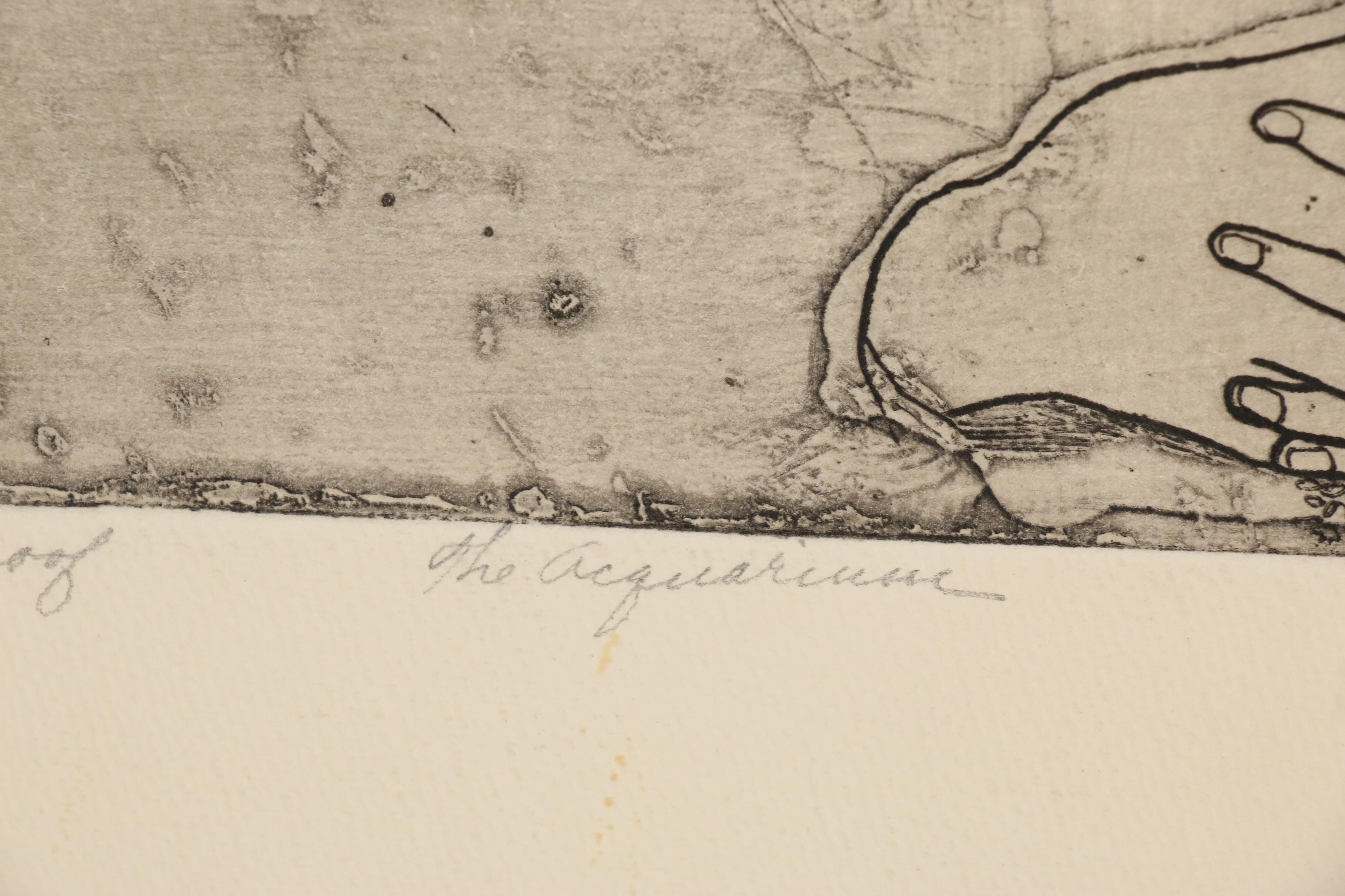 John Tuska Etchings of Nude Figure and "The Aquarium", circa 1963