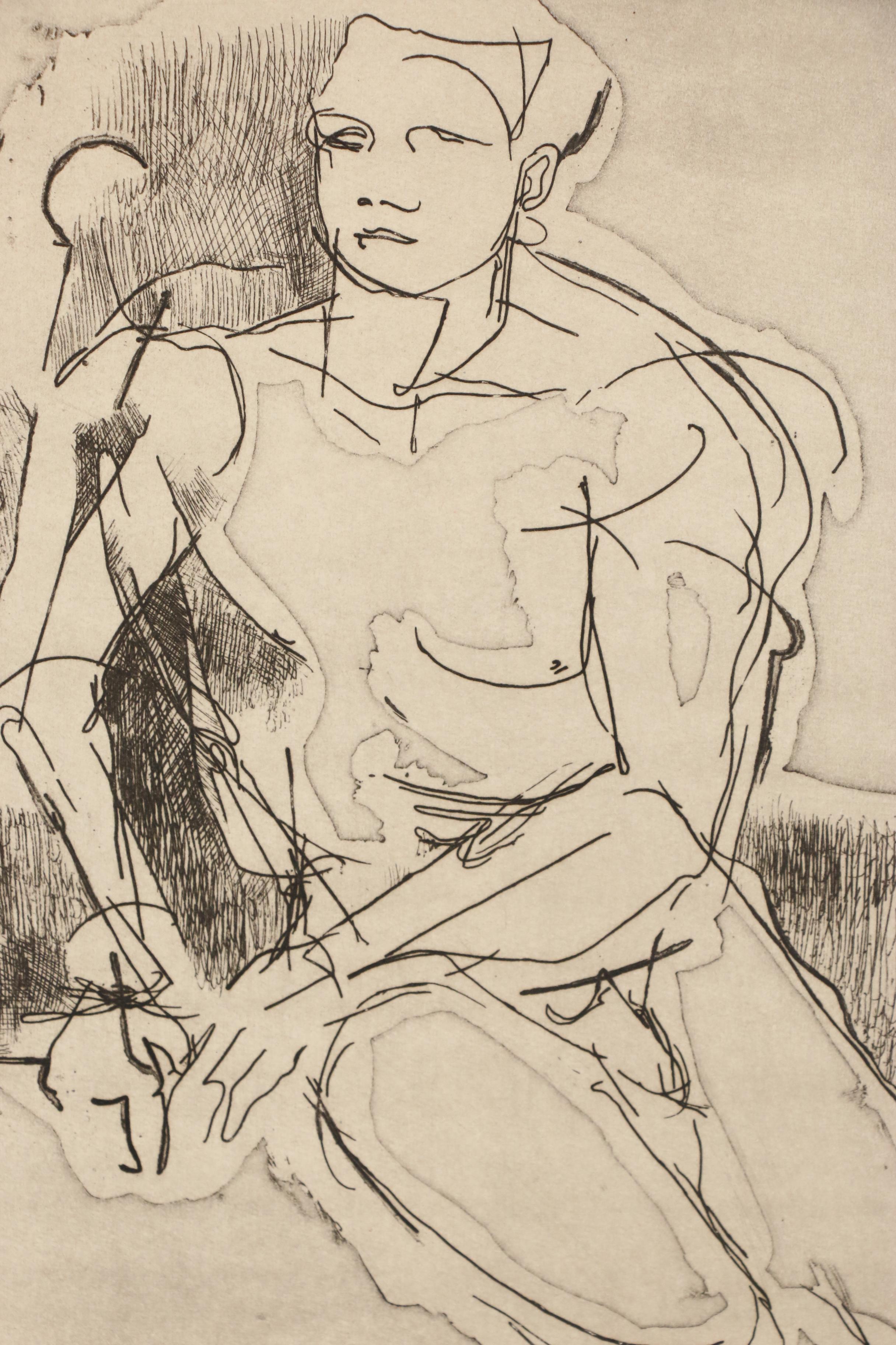 John Tuska Etchings of Nude Figure and "The Aquarium", circa 1963