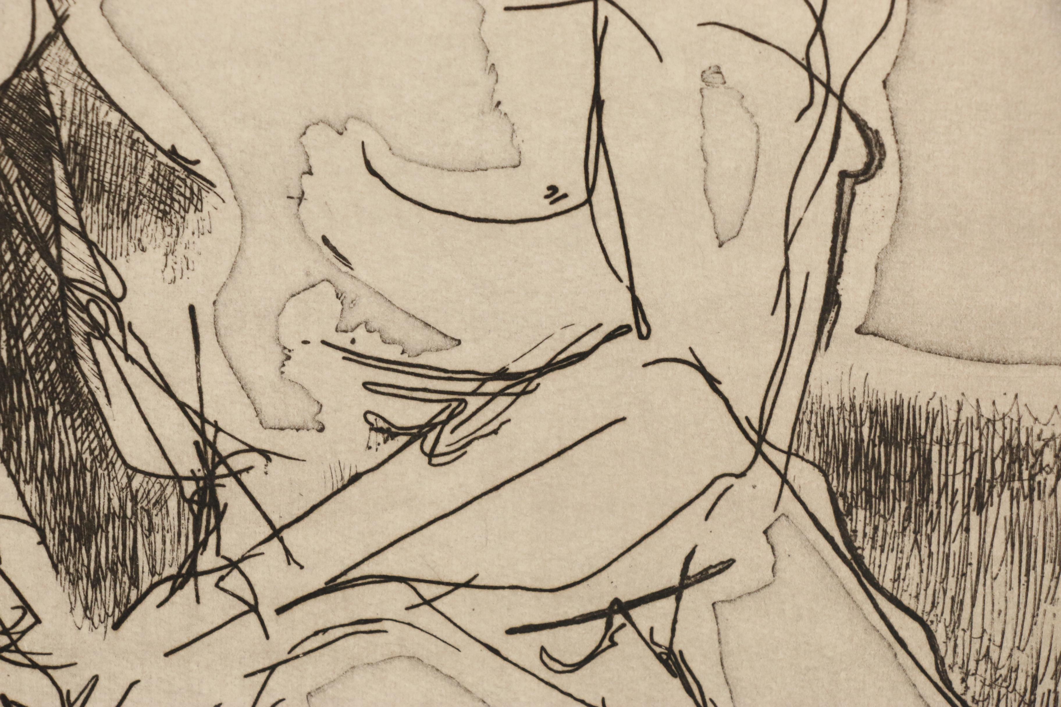 John Tuska Etchings of Nude Figure and "The Aquarium", circa 1963