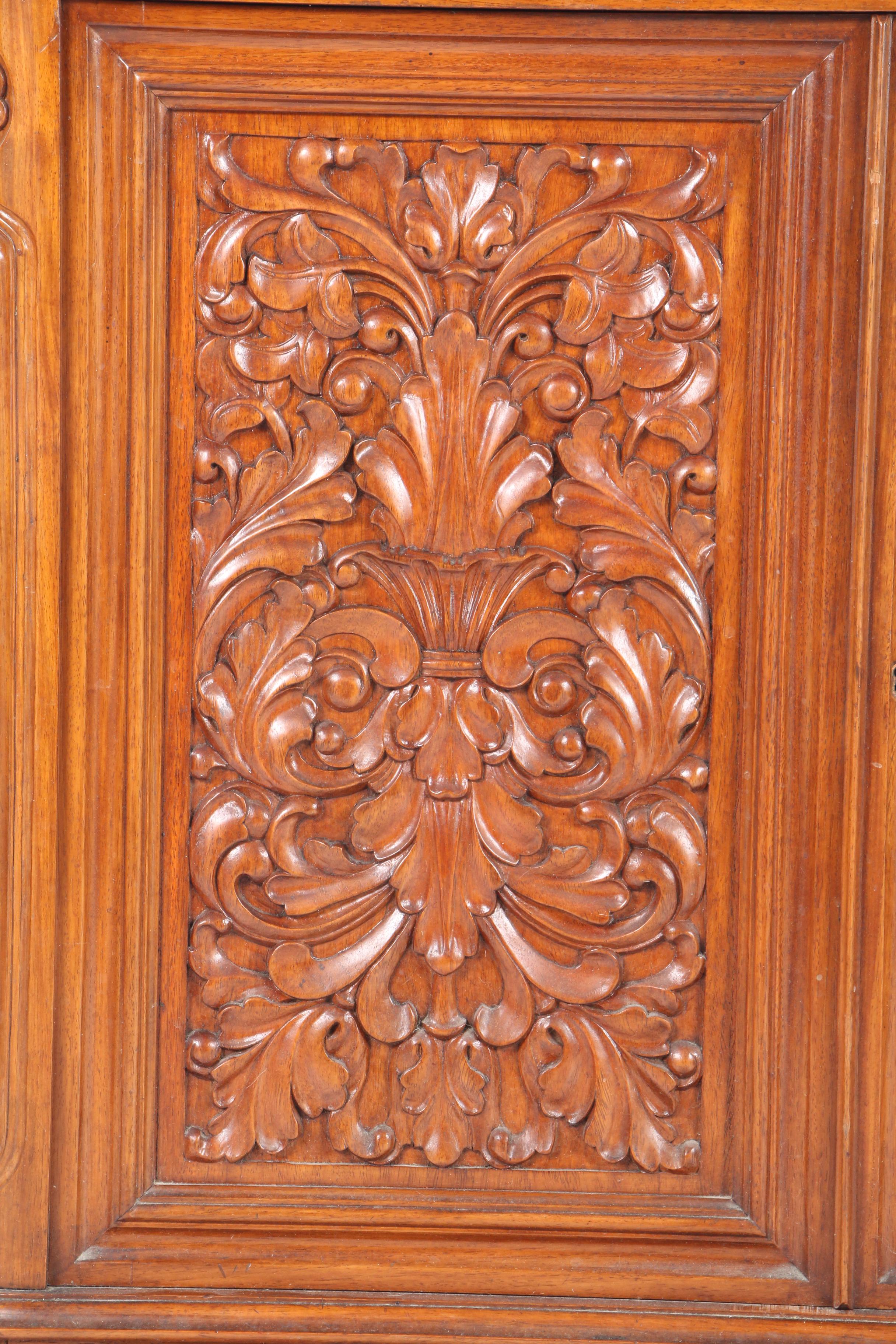 Rococo Style Floral-Carved Mahogany Cabinet