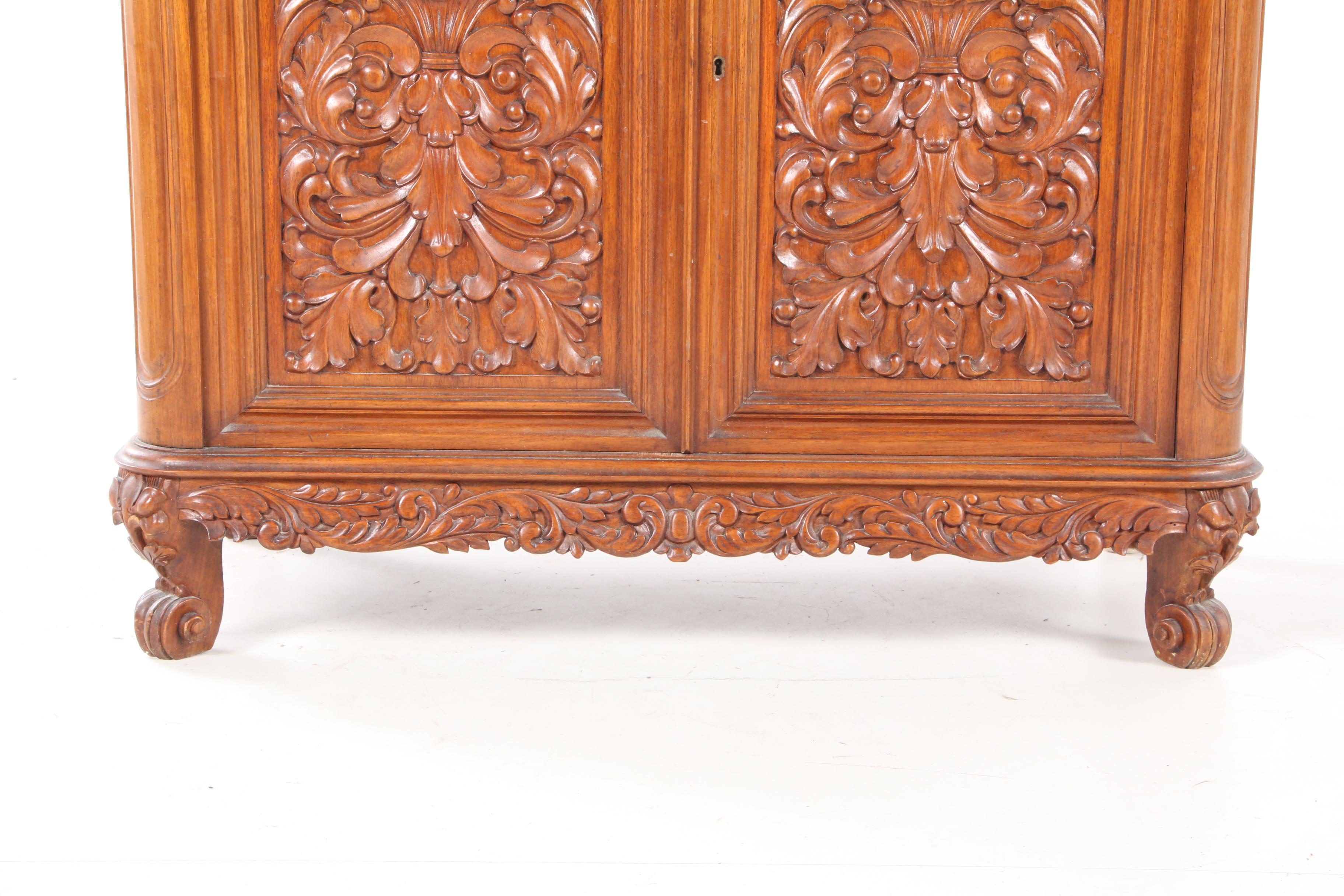 Rococo Style Floral-Carved Mahogany Cabinet