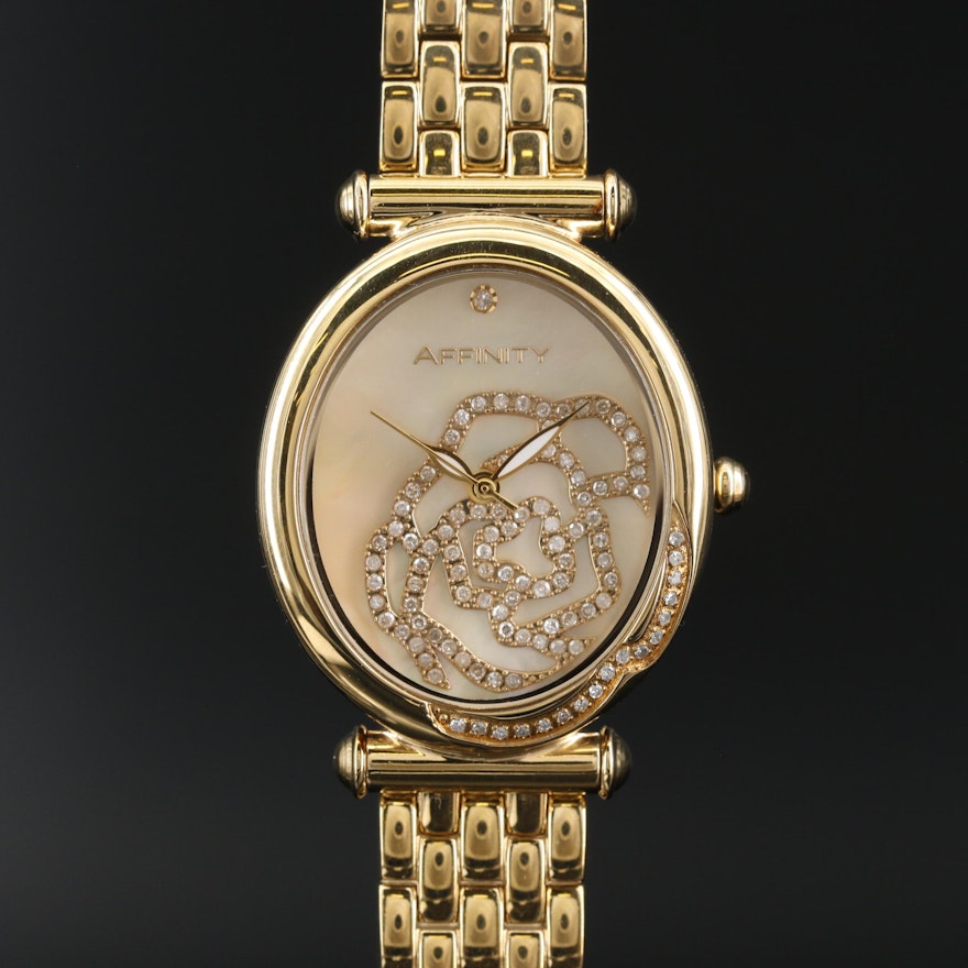 Affinity Diamond Encrusted Rose Quartz Wristwatch