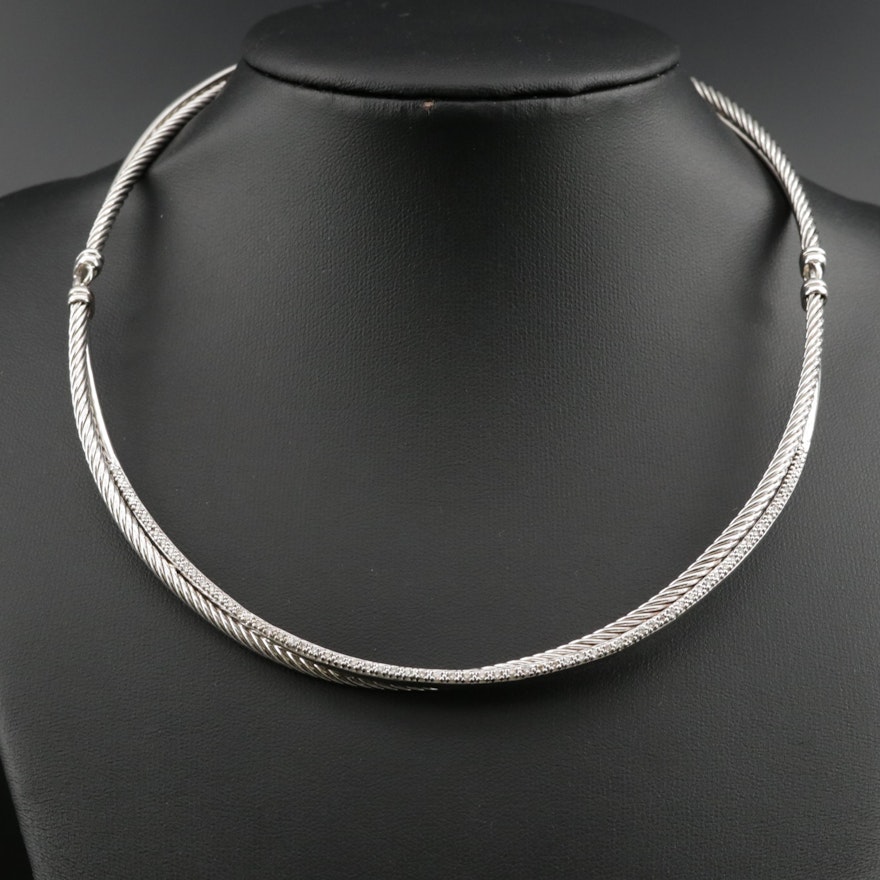 David Yurman 14K Diamond Setting on Sterling Necklace