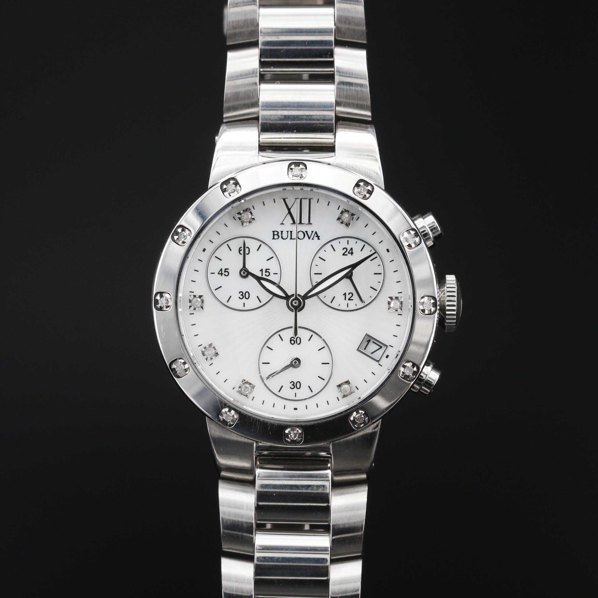 Bulova Maiden Lane Chronograph MOP and Diamond Stainless Steel Watch