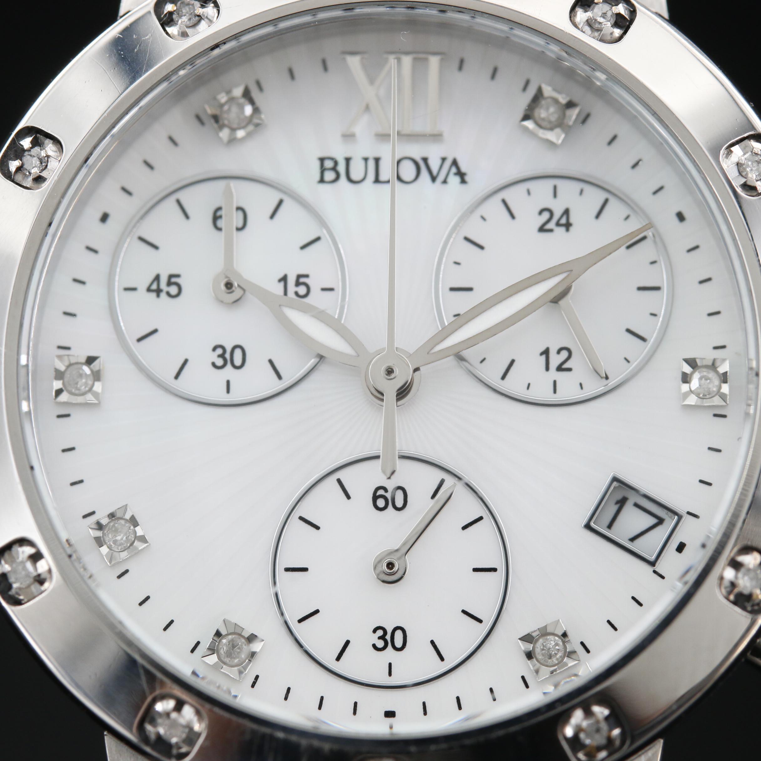 Bulova Maiden Lane Chronograph MOP and Diamond Stainless Steel Watch