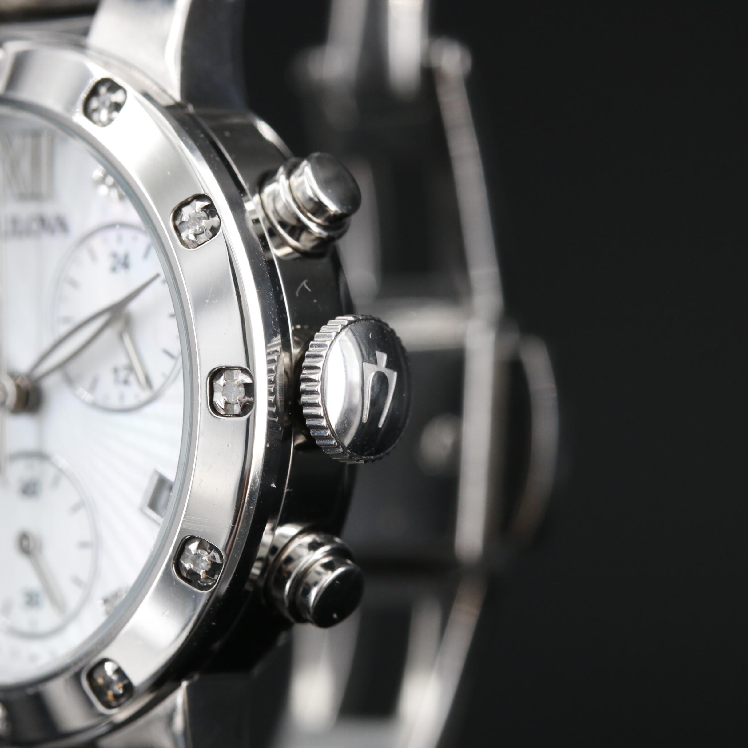 Bulova Maiden Lane Chronograph MOP and Diamond Stainless Steel Watch