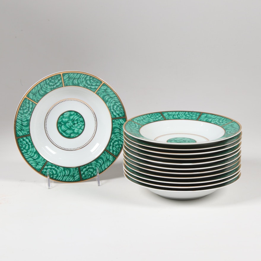 Georges Briard "Imperial Malachite" Hand-Painted Porcelain Soup Bowls