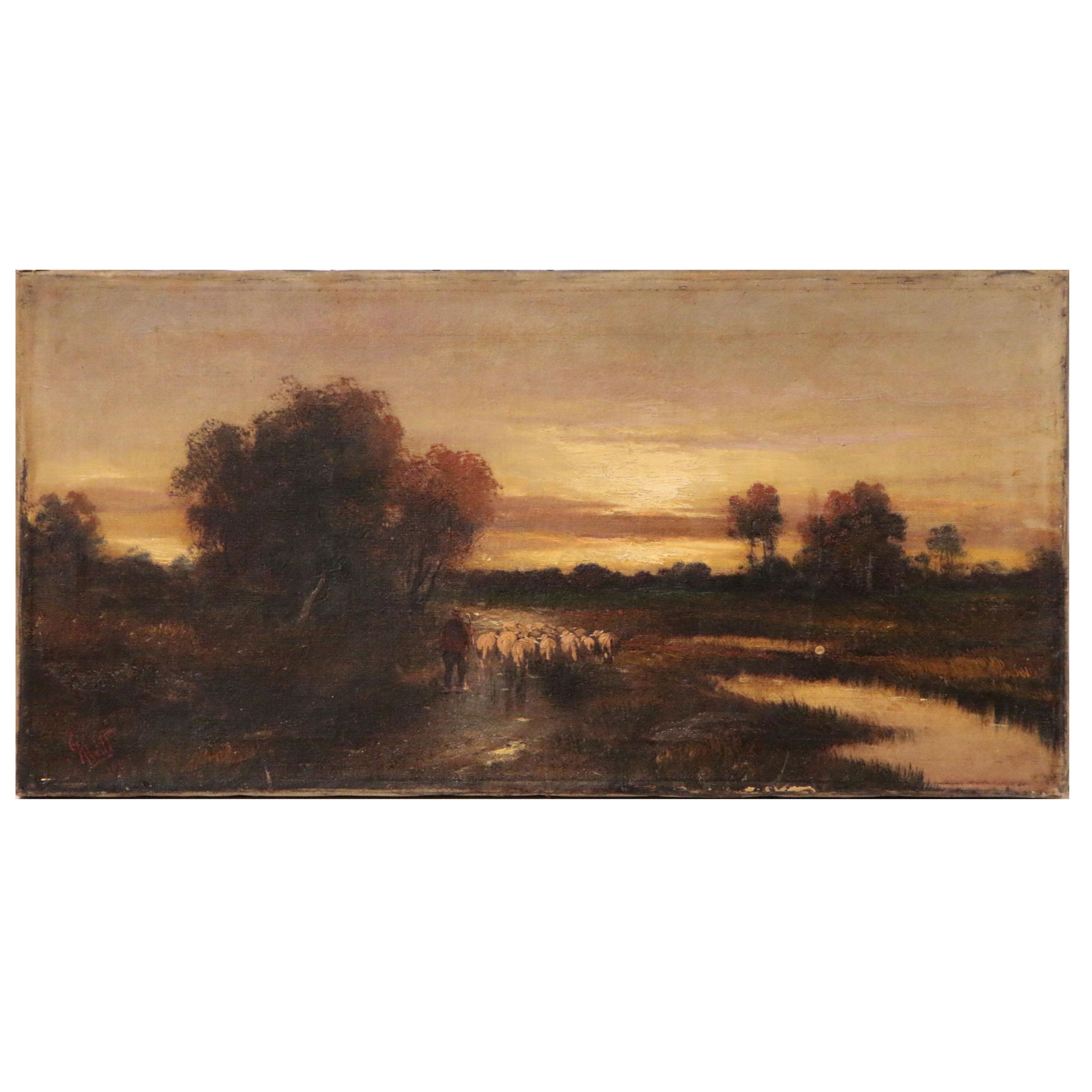Gustav Klatt Tonalist Pastoral Landscape Oil Painting
