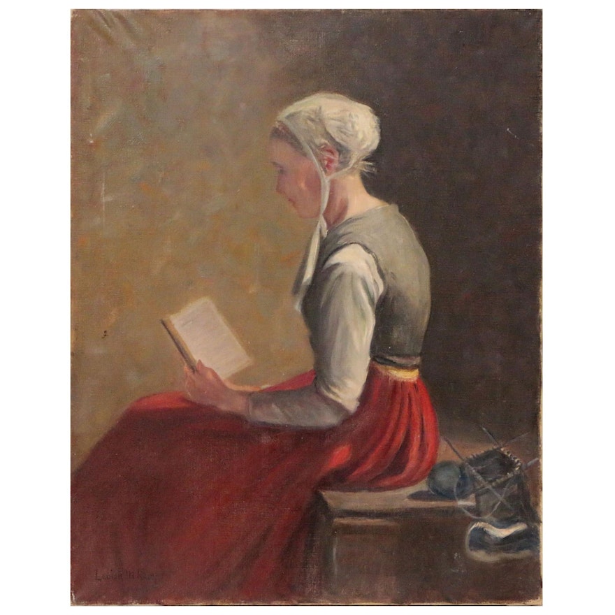 Louise M. Kamp Oil Painting of Woman Reading