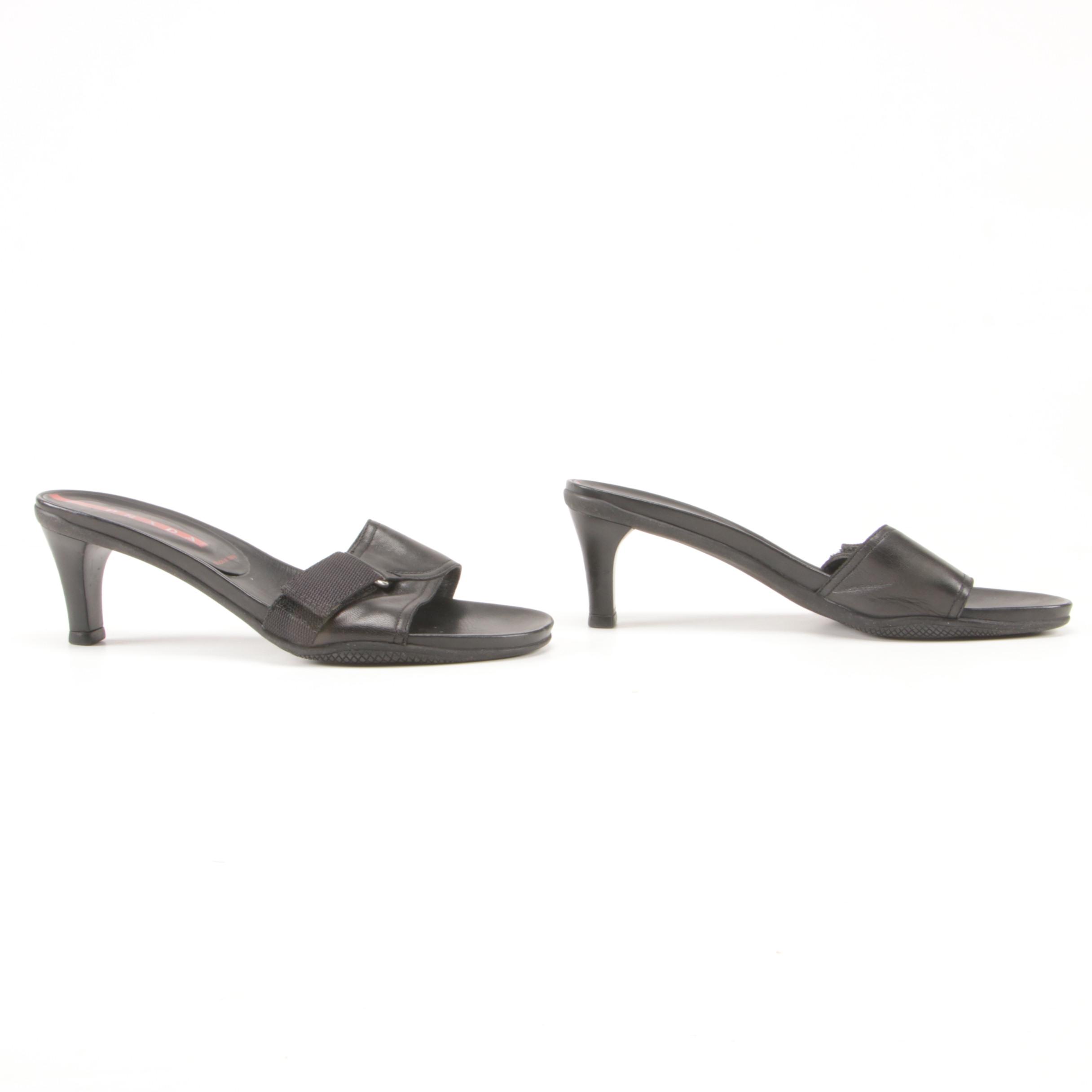 Prada Black Leather Buckle Slide Sandals