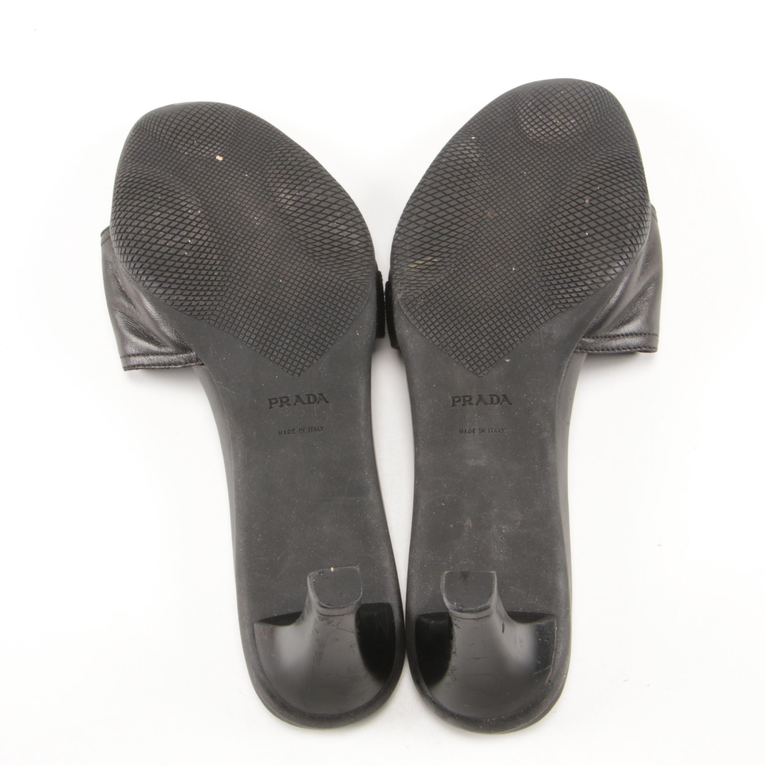 Prada Black Leather Buckle Slide Sandals