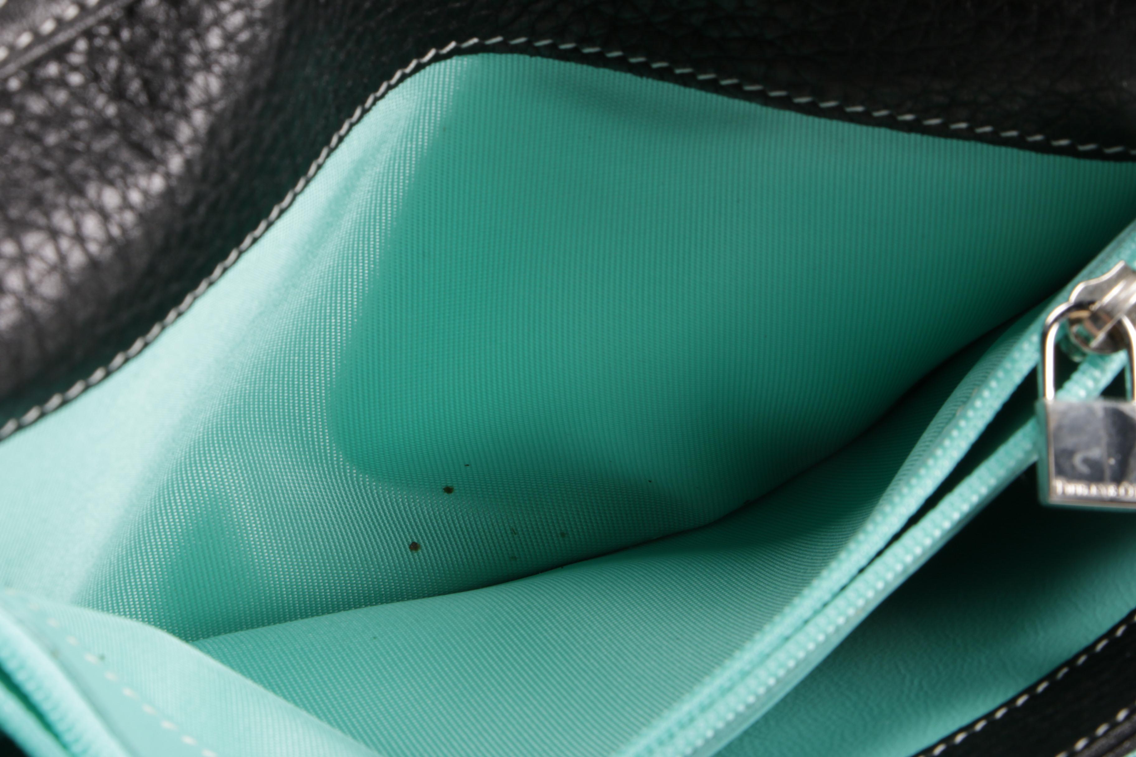 Tiffany & Co. Black Pebbled Leather City Wallet on Chain Clutch with Rolo Chain