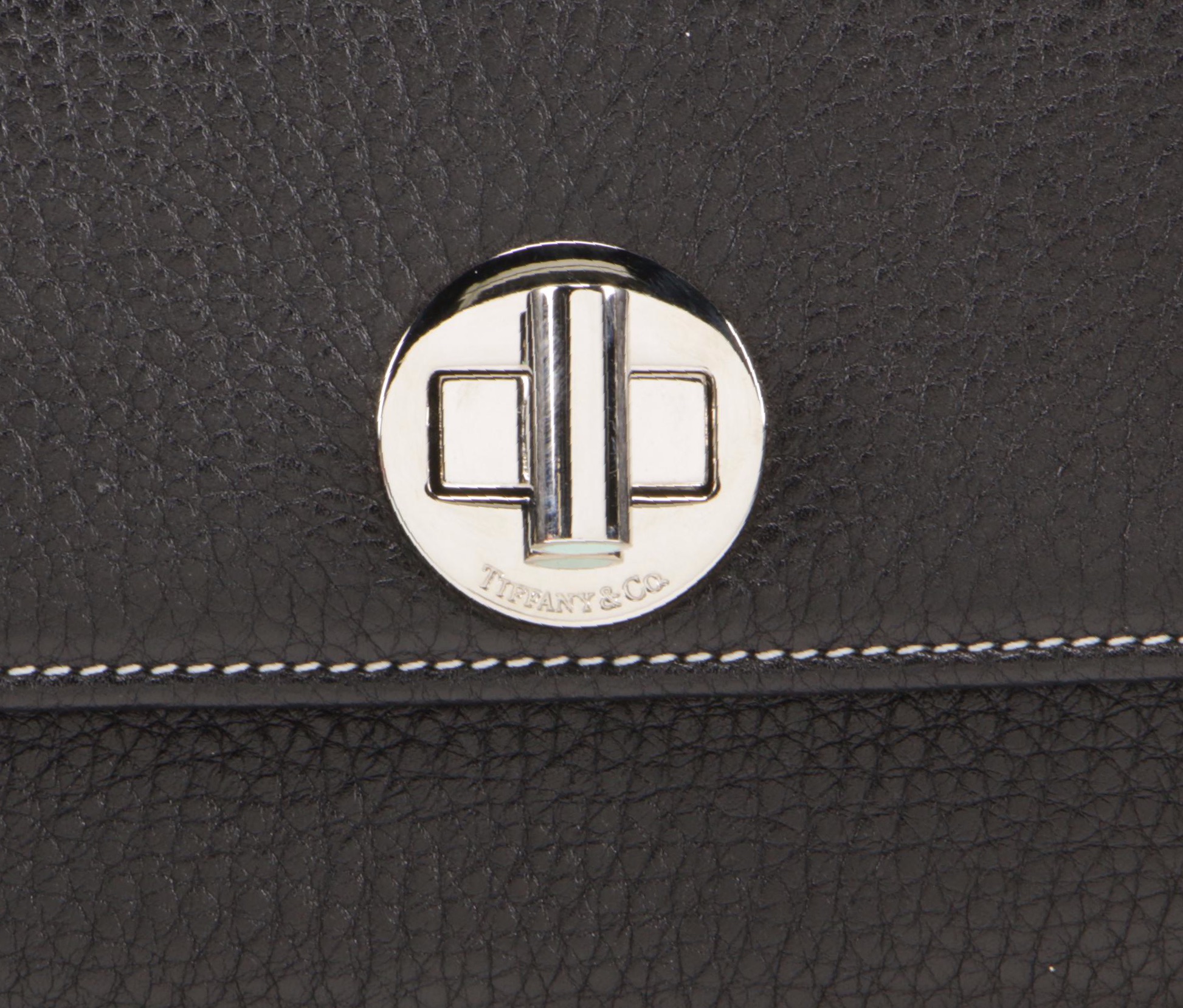 Tiffany & Co. Black Pebbled Leather City Wallet on Chain Clutch with Rolo Chain