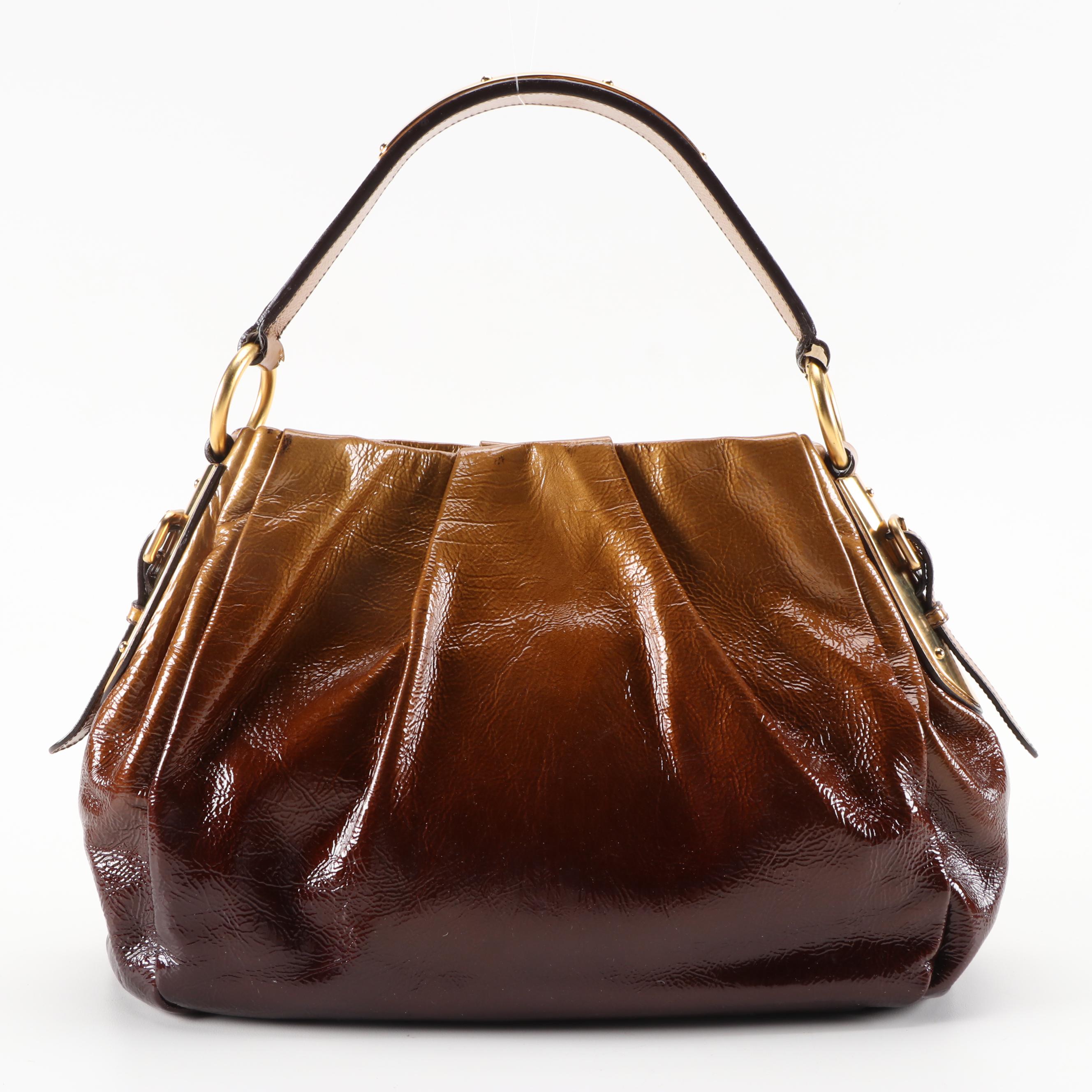 Prada Shoulder Bag in Blond Mordore Vernice Sfumata Ombré Patent Leather